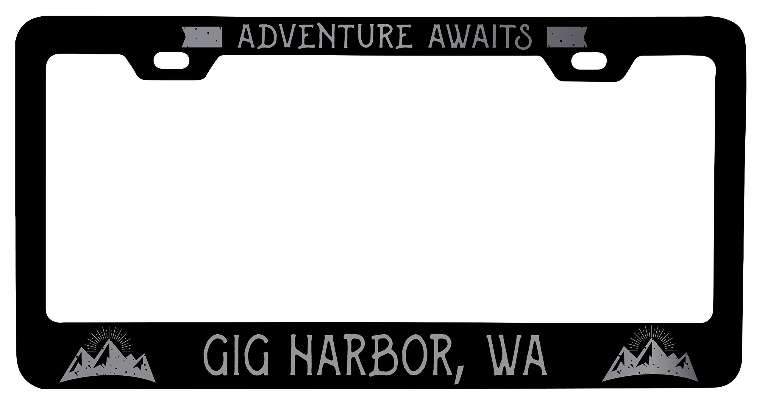 Personalized Black Metal License Plate Frame - Laser Etched Custom Design for Cars & Vehicles - Gig Harbor Washington Souvenir - Perfect for Gifts, Home Decor, and Automotive Accessories