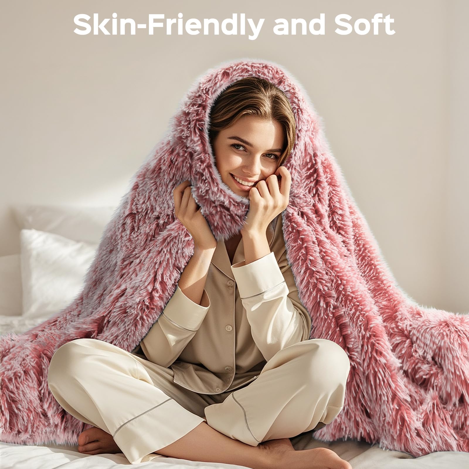 KANKAEU Fluffy Fleece Blanket 63 x 79 Inches - Ultra Soft & Warm Gradient Light Pink Throw Blanket for Couch, Bed, Sofa - Perfect for Cozy Nights, Movie Time & Winter Snuggles