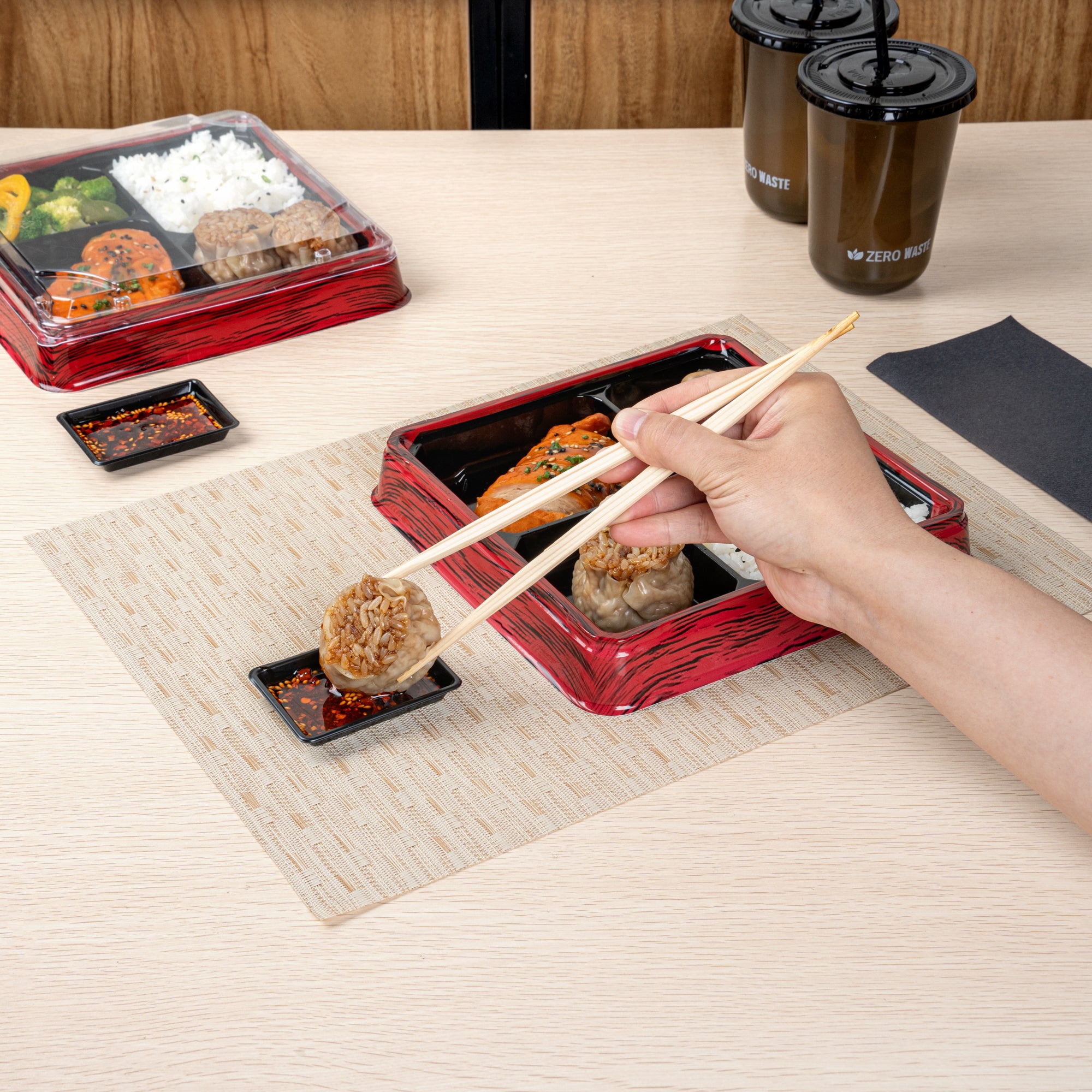 Bento Tek 1 oz Rectangle Black Plastic Sauce Containers - 3 x 2.25 Inches, 100-Pack - Perfect for Sushi, Condiments, Dipping Sauces & Meal Prep