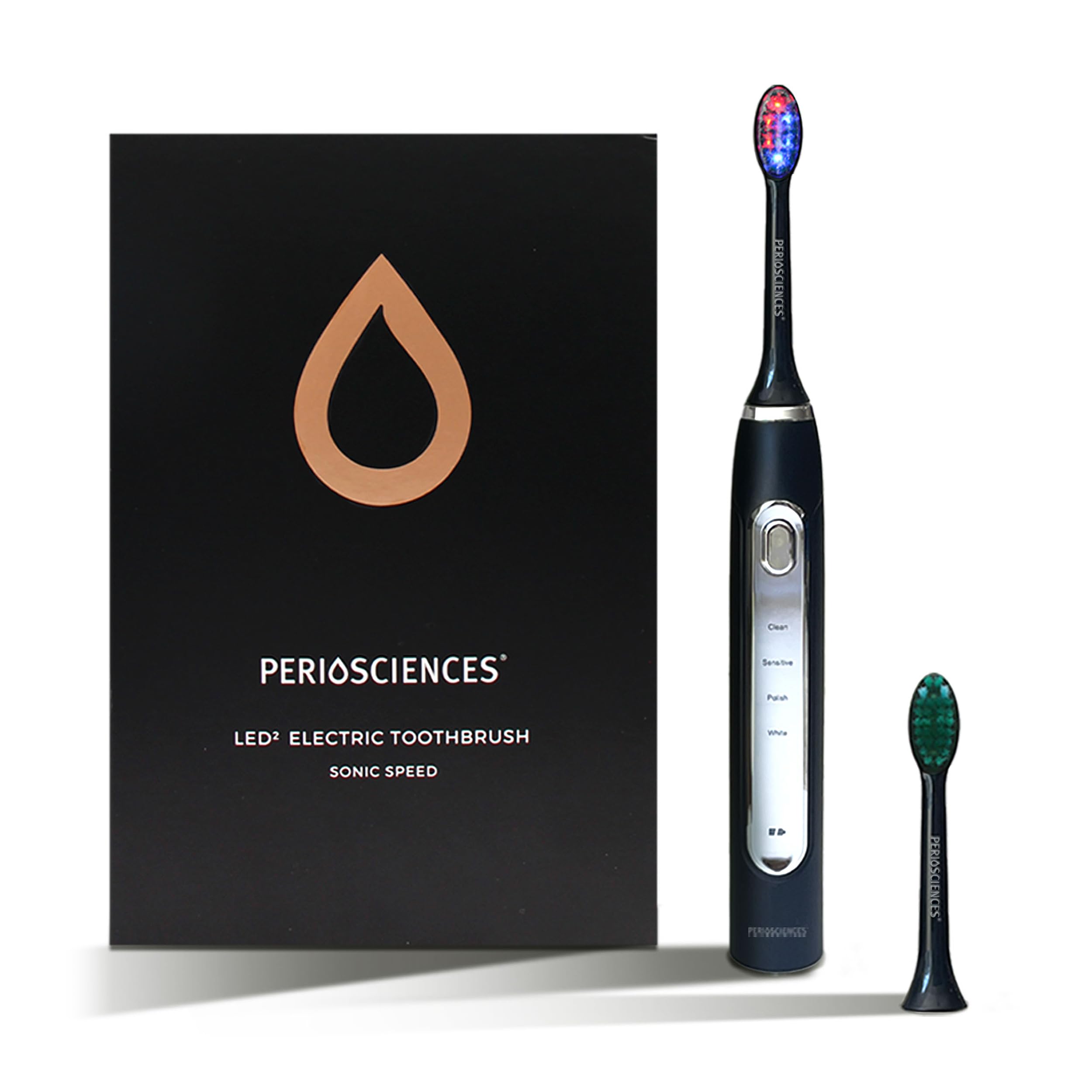 PerioSciences LED² Electric Toothbrush with 4 Cleaning Modes - Rechargeable Light Therapy Toothbrush for Oral Care & Teeth Whitening - Perfect for Travel, Home Use and Gum Health Maintenance