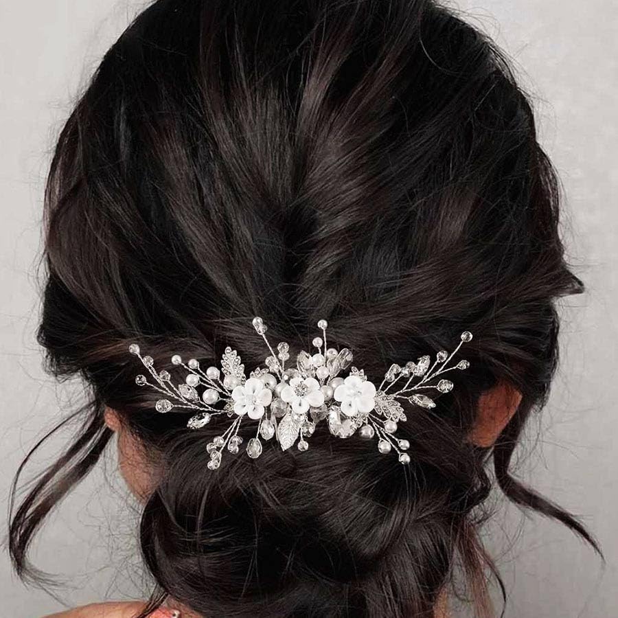 Elegant Silver Pearl Bridal Hair Comb with Crystal Accents – Wedding Hair Accessories for Women, Bridesmaids & Flower Girls – Perfect for Weddings, Prom & Special Occasions