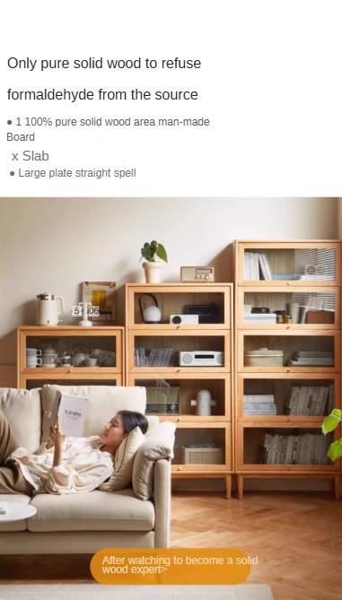 Solid Oak Wood Multi-Layer Flip Door Side Cabinet & Bookcase - Perfect for Living Room, Bedroom, and Office Storage & Organization