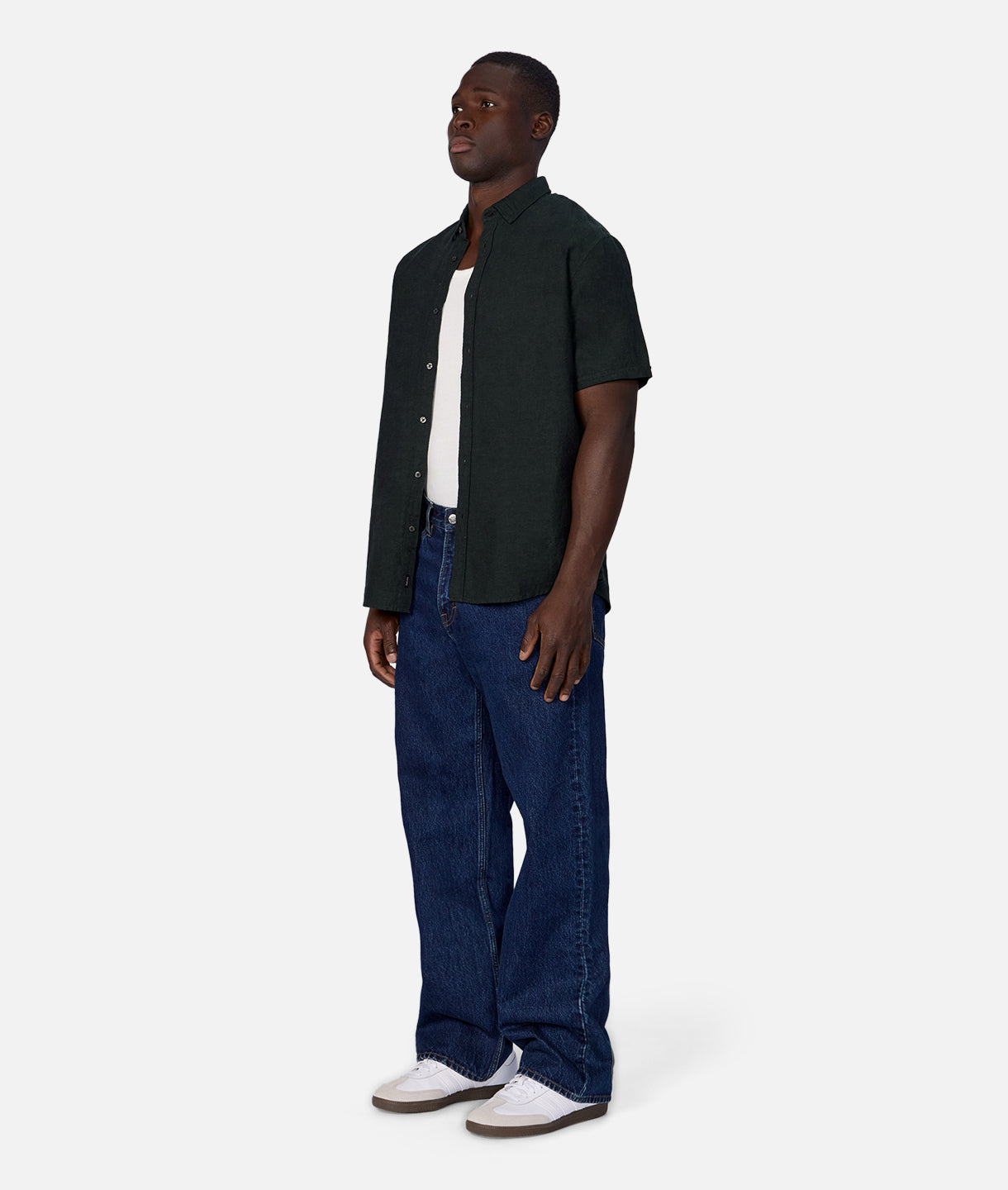 The Tennyson Linen Blend Short Sleeve Shirt in Dark Pine - Breathable & Stylish Casual Wear for Men, Perfect for Summer Outings & Office Casual Fridays