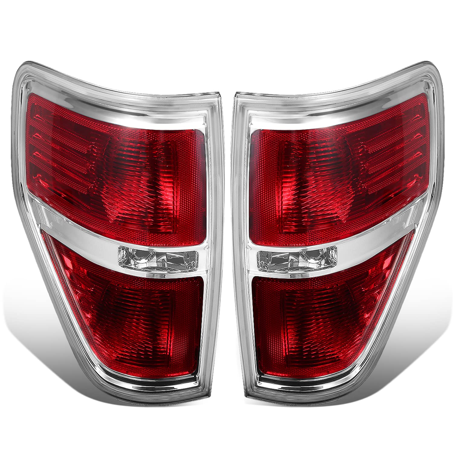DNA MOTORING TL-ZTL-006-CHRD Red Polycarbonate Tail Lights for 2009-2014 Ford F-150 - No Bulb Sockets Included | Durable Replacement for Enhanced Visibility & Style