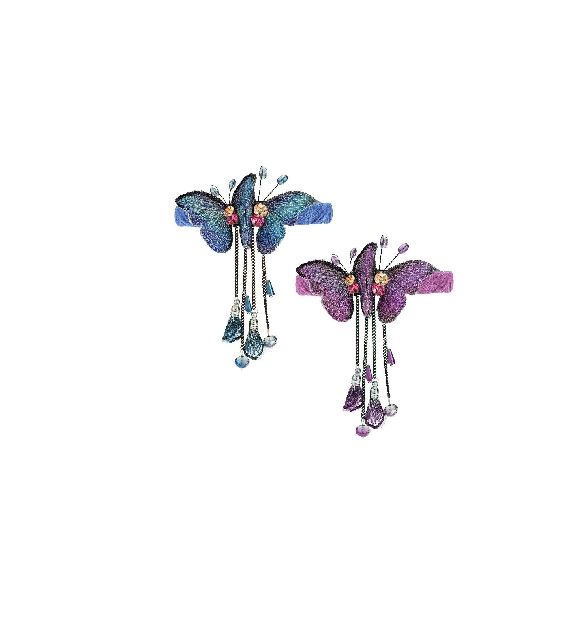 Sparkling Butterfly Rhinestone Tassel Hair Clip for Women - Elegant Blue & Purple Hair Accessories for Parties, Weddings & Special Occasions
