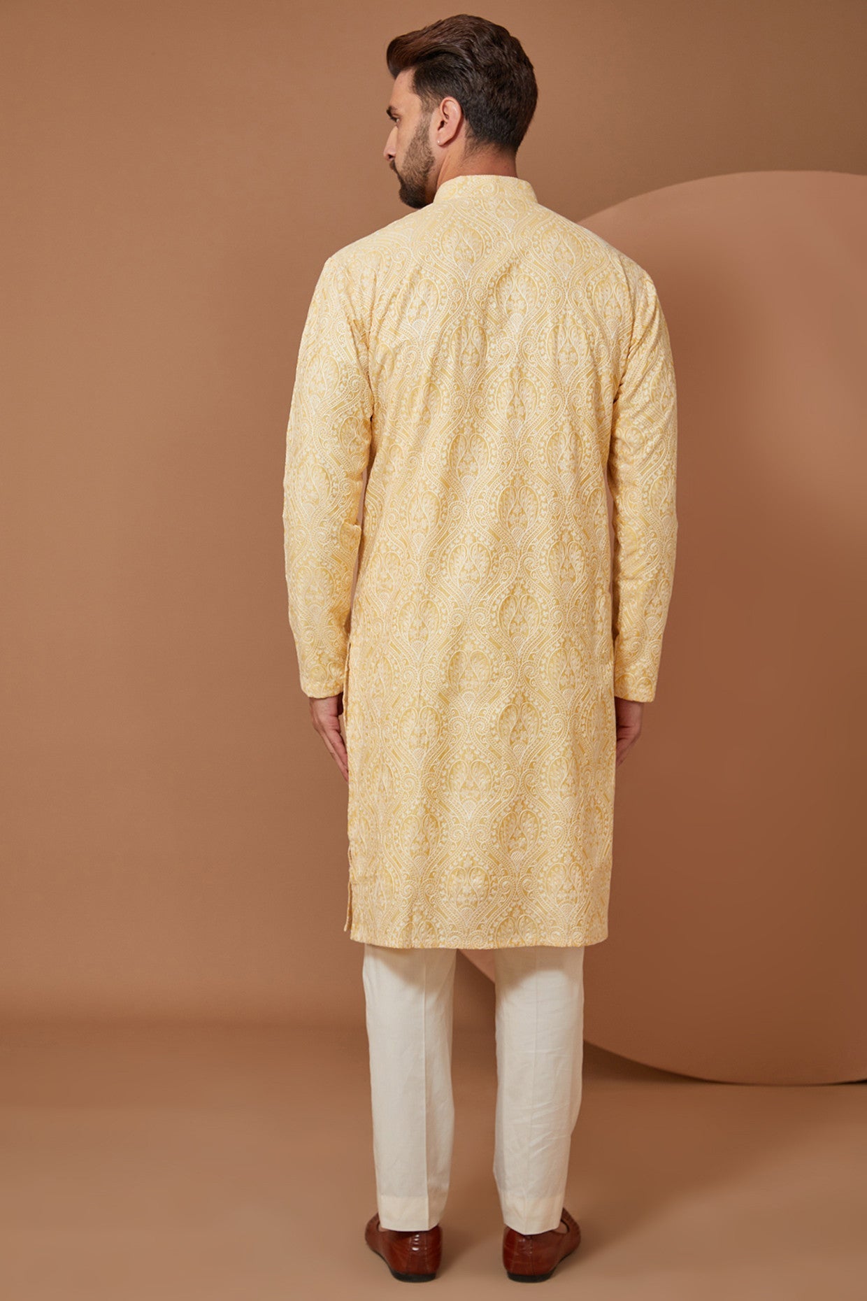 Elegant Yellow Embroidered Kurta with White Threads - Perfect for Festivals, Weddings & Ethnic Fashion