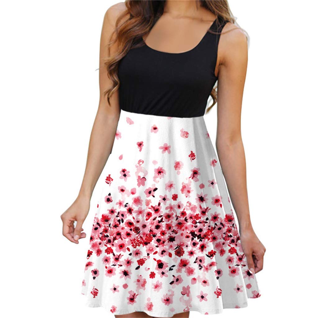 HHmei Women's Vintage Floral Print Sleeveless Mini Dress - Casual Beachwear, Summer Party Outfit, Boho Chic Style for Ladies
