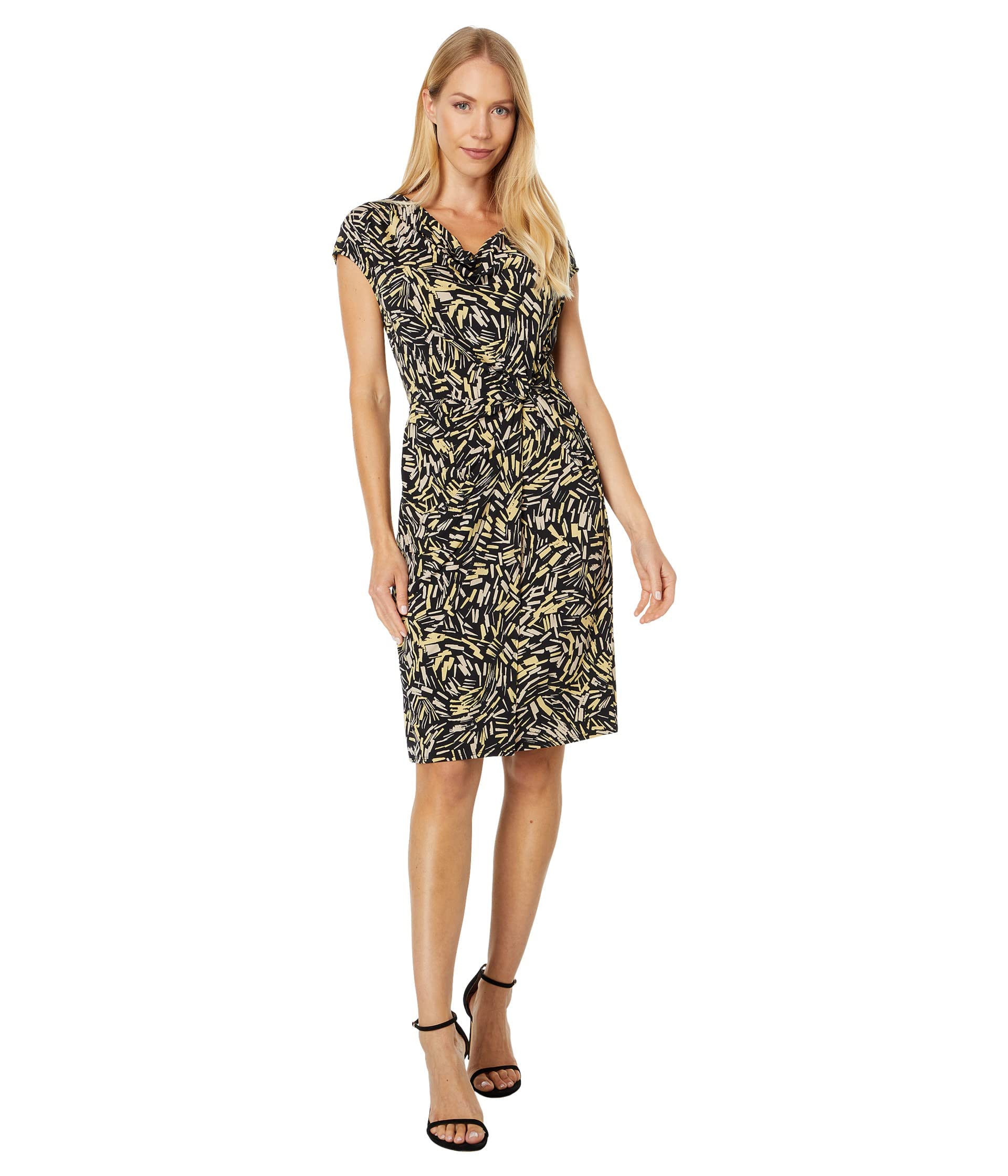 London Times Women's Jersey Dress - Cowl Neck & Side Twist for Work & Party