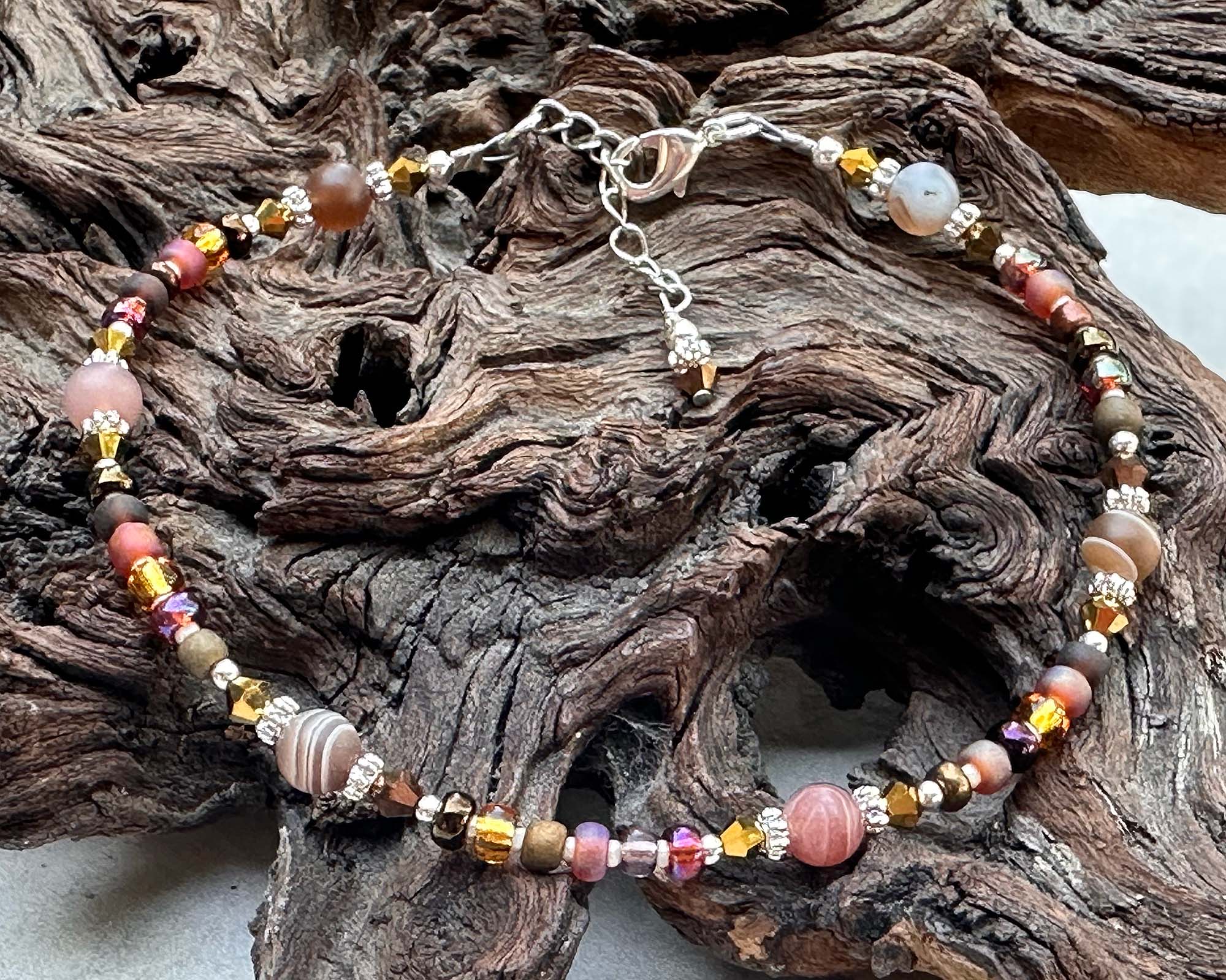 10 Natural Chestnut Agate Gemstone Beaded Anklet Bracelet for Women - Boho Chic Adjustable Ankle Jewelry for Beach, Yoga & Summer Outfits