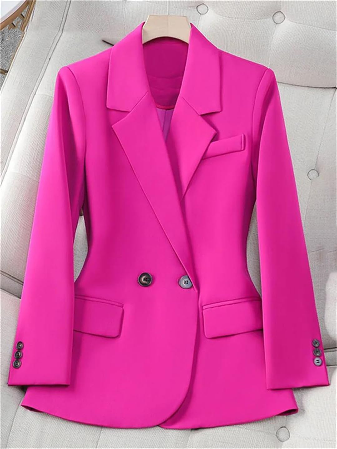Women's Slim Fit Office Blazer - Solid Color Long Sleeve Turn Down Collar 2-Button Jacket | Professional Work Attire & Business Casual Outfits