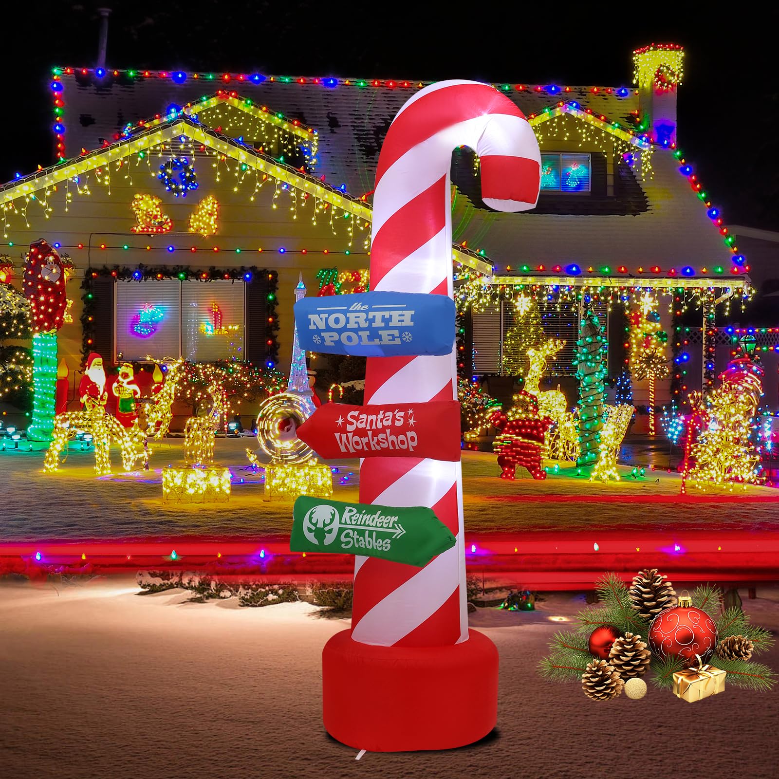 8ft Christmas Inflatable Outdoor Decorations with LED Lights - Holiday Yard Inflatable for Patio, Garden, Lawn - Perfect for Indoor & Outdoor Christmas Party Decorations