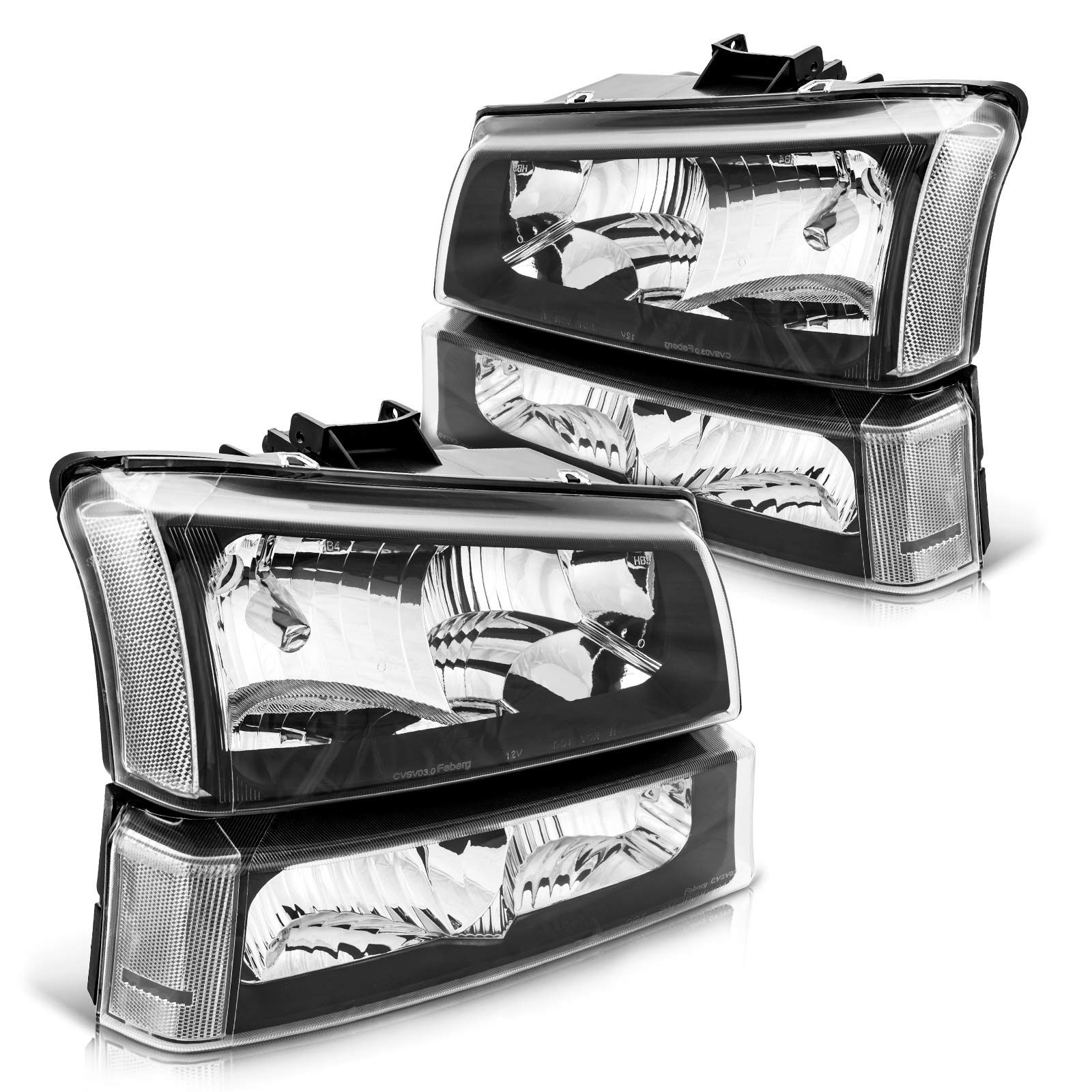 Torchbeam Silverado Headlight Assembly - Replacement for 2003-2007 Chevy Silverado & Avalanche 1500/2500/3500 - Black Housing with Clear Reflector & Lens - Driver & Passenger Side - Perfect for Night Driving & Off-Road Adventures