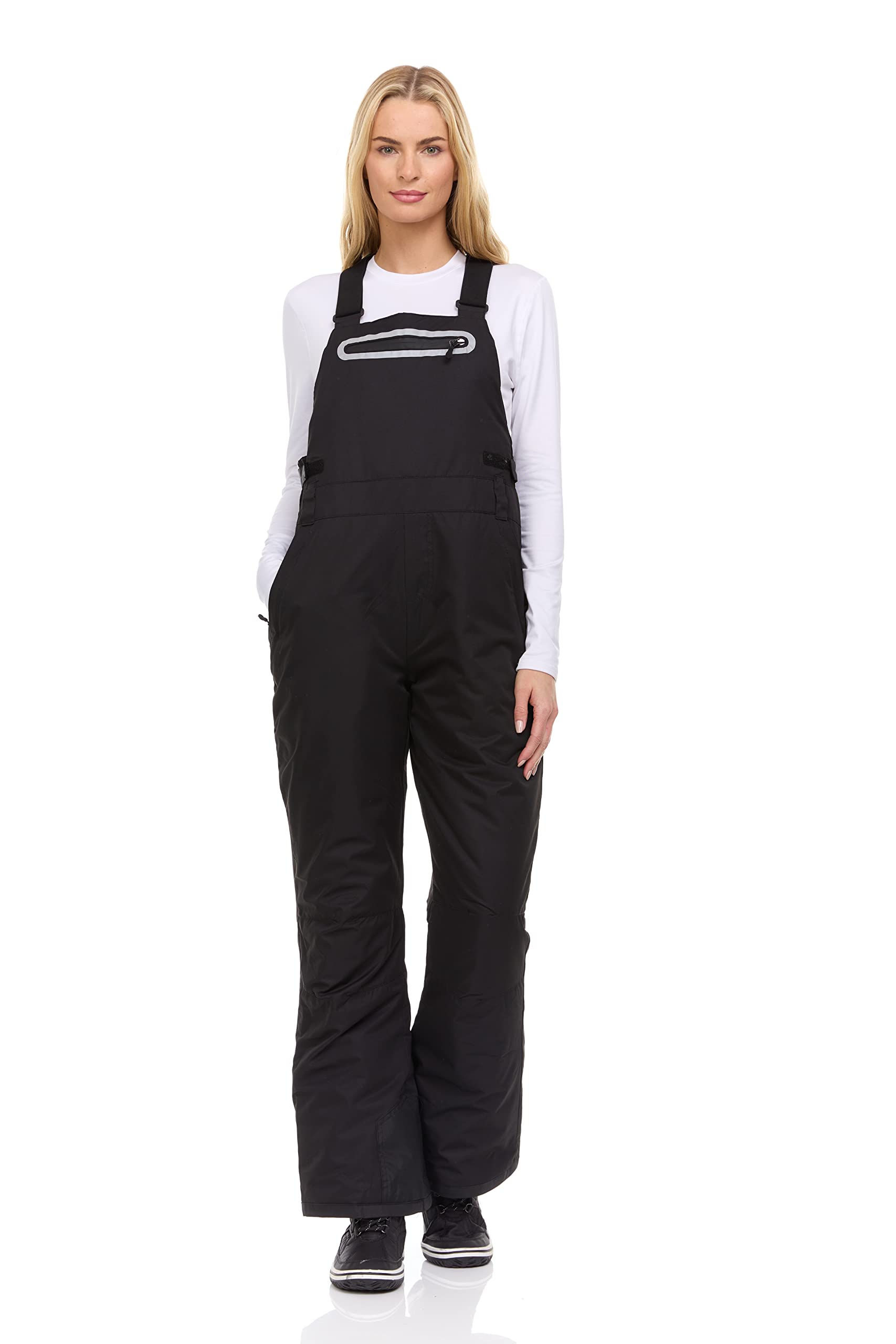 Arctic Quest Women's Insulated Waterproof Ski Snow Bib Pants - Water Resistant Snowboarding Overalls for Winter Sports (Rich Black, Large) - Perfect for Skiing, Snowboarding & Cold Weather Adventures