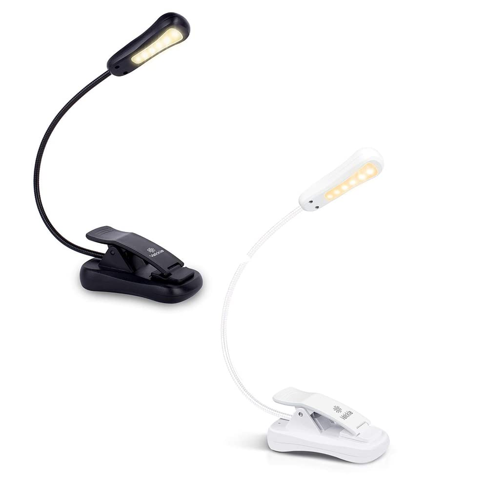 Vekkia White & Black LED Book Light for Reading - Clip On Night Light for Bed, Travel, Study, and Office Use