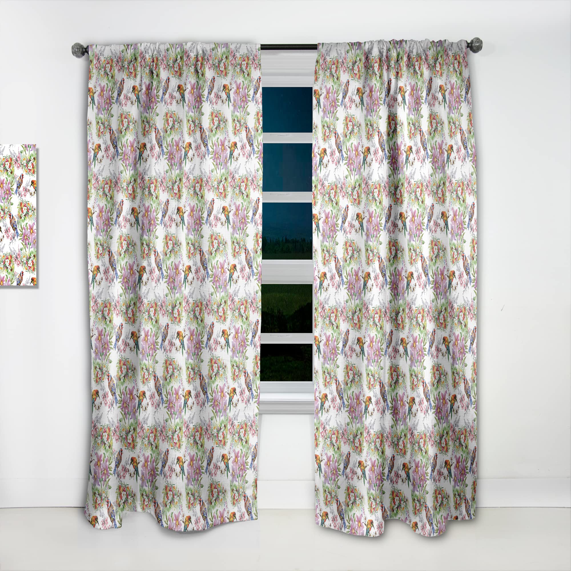 DesignQ Floral Bird Pattern Blackout Curtains - Thermal Insulated Single Panel 52x120 Inches - Elegant Window Treatments for Bedroom & Living Room - Perfect for Privacy, Light Control & Home Decor