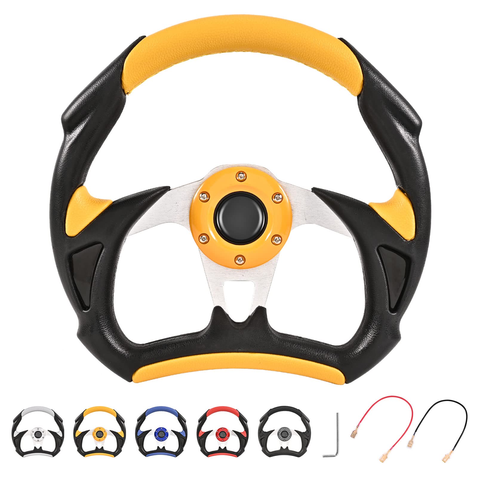 12.5 Inch Yellow Steering Wheel Upgrade for Club Car Golf Cart & Go Kart - Steering Wheel Adapter Not Included | Perfect for Golf Cart Customization & Off-Road Go Kart Racing