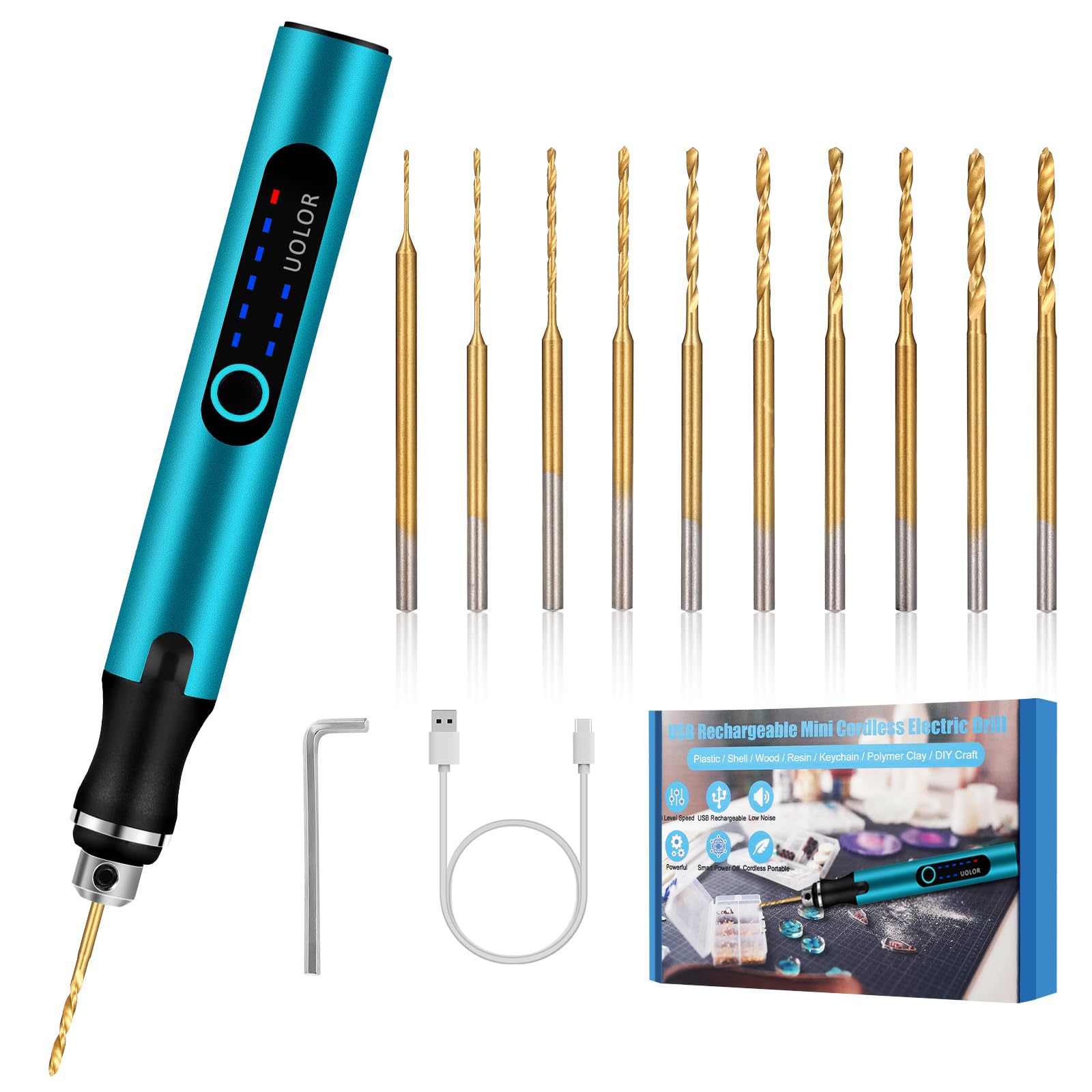 3-Speed Cordless Mini Drill Pen - Rechargeable Electric Hand Drill with 10 Small Drill Bits for Jewelry Making, Stone, Plastic, Resin & Keychains - Perfect for DIY Crafts, Home Repairs & Small Projects