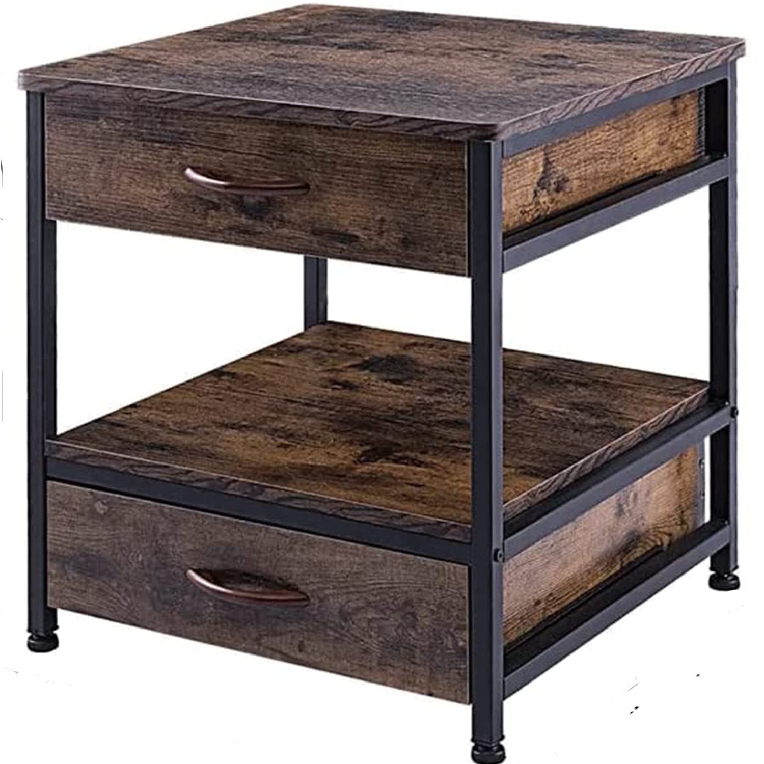 Sundale Wooden Nightstand with 2 Drawers - Oak Finish Bedside Table, Free Standing End Table with Metal Frame for Bedroom, Living Room & Study - Perfect for Storing Books, Lamps & Bedroom Essentials