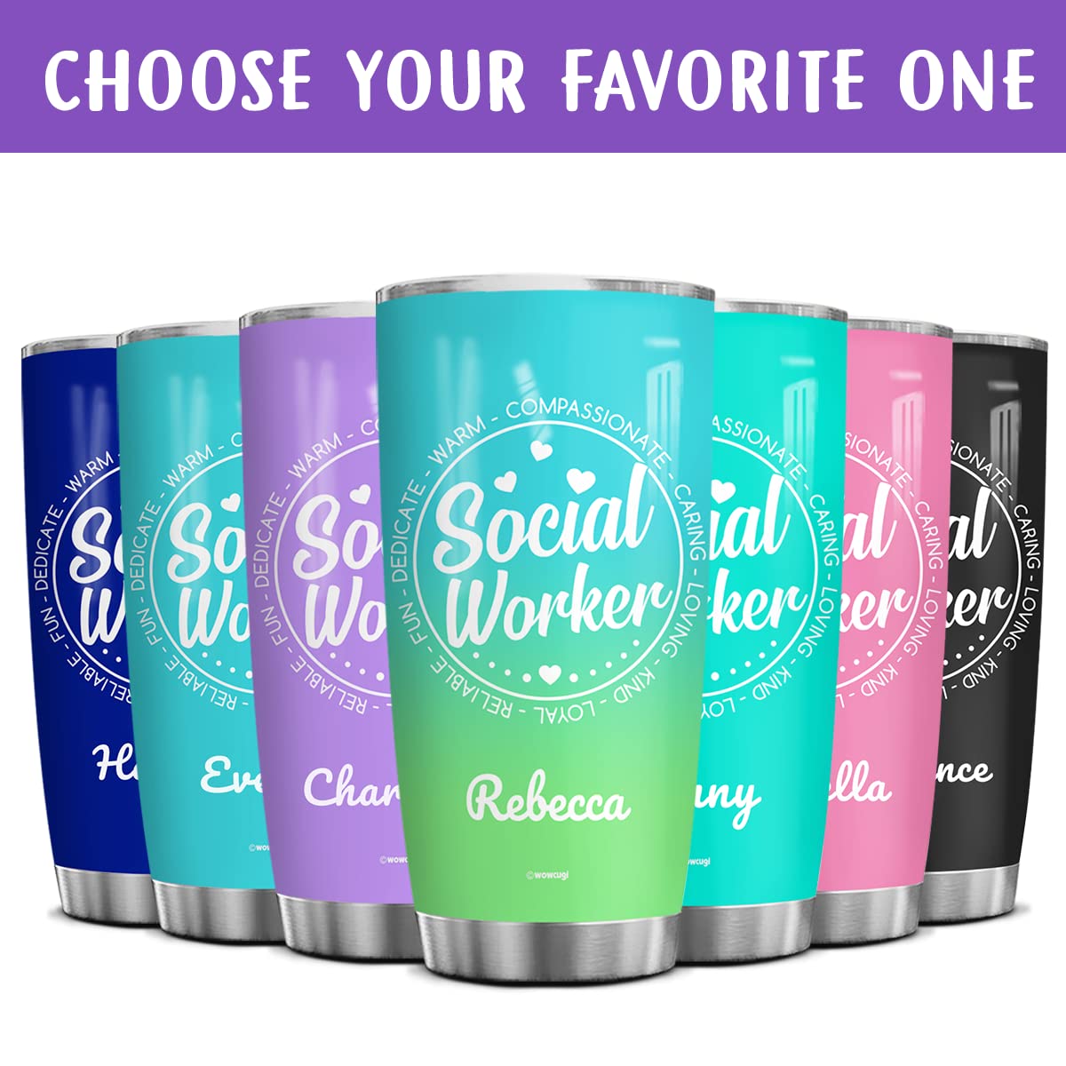 Wowcugi Personalized Social Worker Tumbler - 20oz & 30oz Insulated Coffee Mug with Lid - Great Appreciation Gift for Social Work Month - Double Wall Vacuum Insulated Travel Cup for Men, Women & Coworkers (Purple) - Perfect for Office, Commute & Outdoor Activities