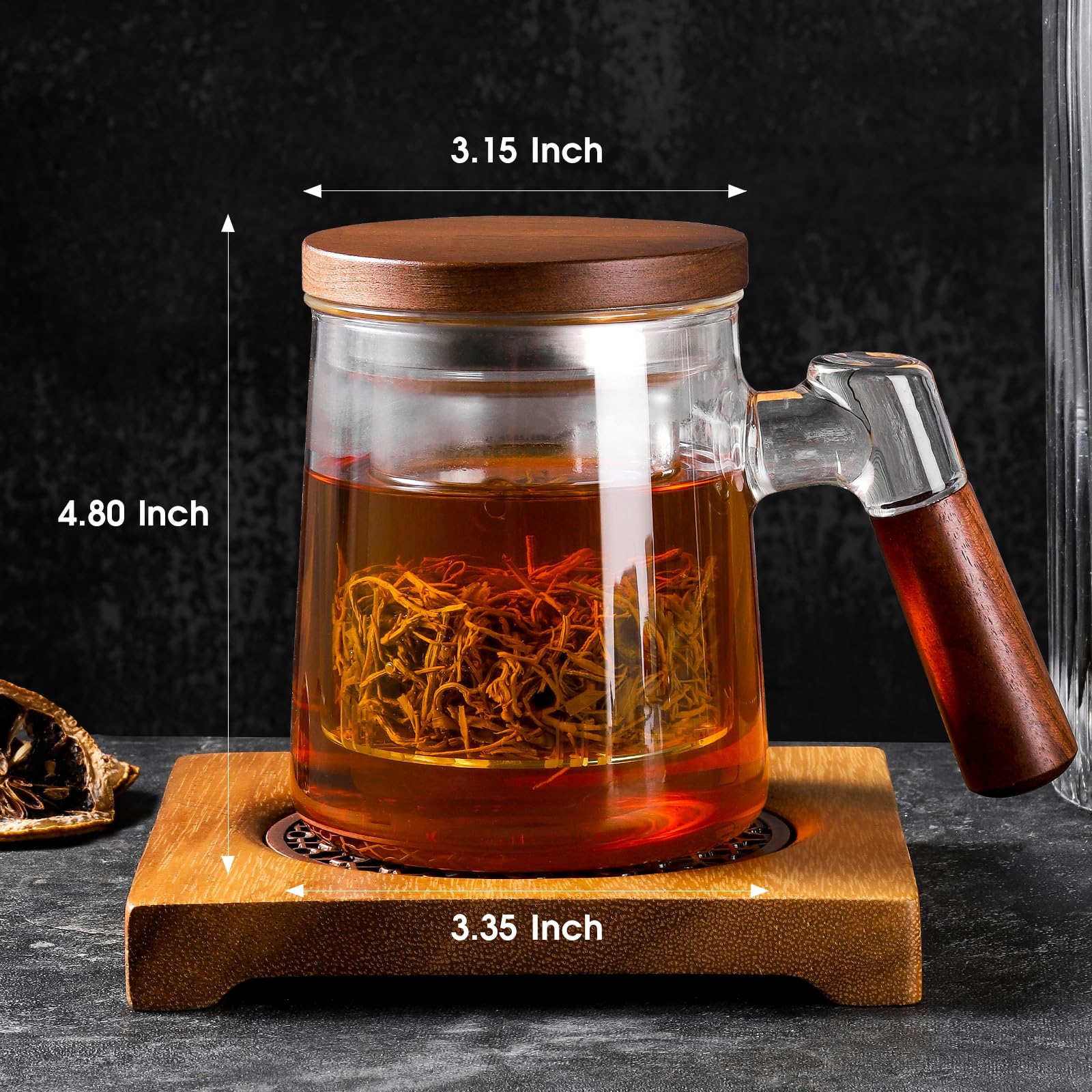17oz/500ml Borosilicate Glass Tea Cup with Infuser & Lid - Heat Resistant, Microwave & Dishwasher Safe Loose Leaf Tea Mug - Perfect for Home, Office, and Gift Giving