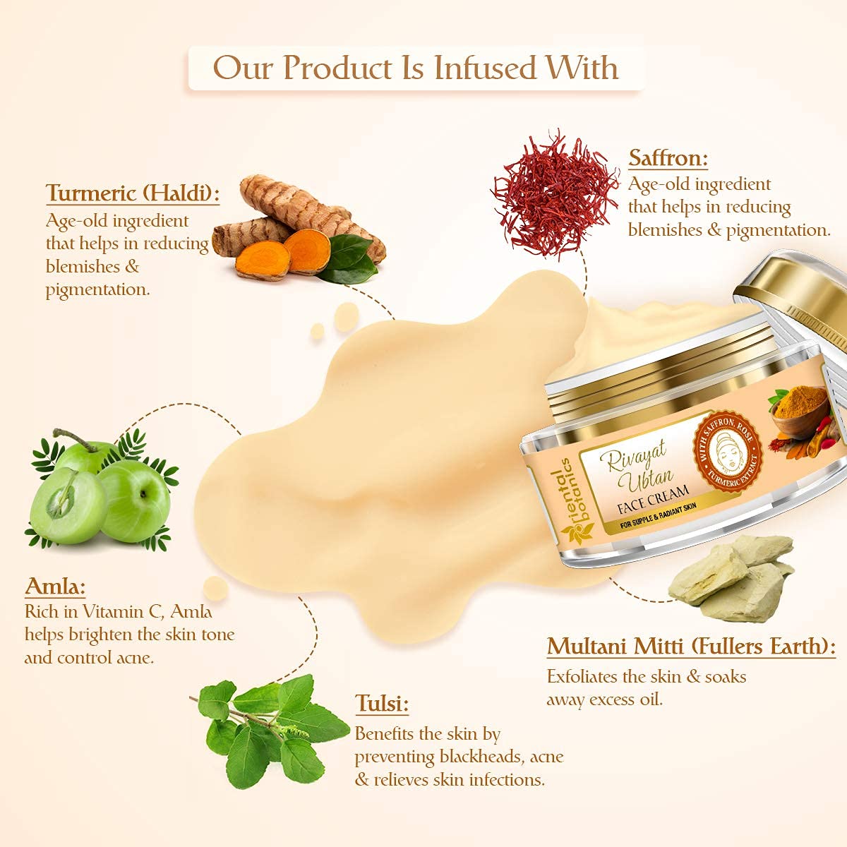 Oriental Botanics Rivayat Ubtan Face Cream 50g - Natural Glow & Nourishment with Traditional Ubtan Ingredients | Paraben & Sulfate Free | Cruelty-Free Vegan Skincare | Perfect for Daily Moisturizing & Brightening Routine