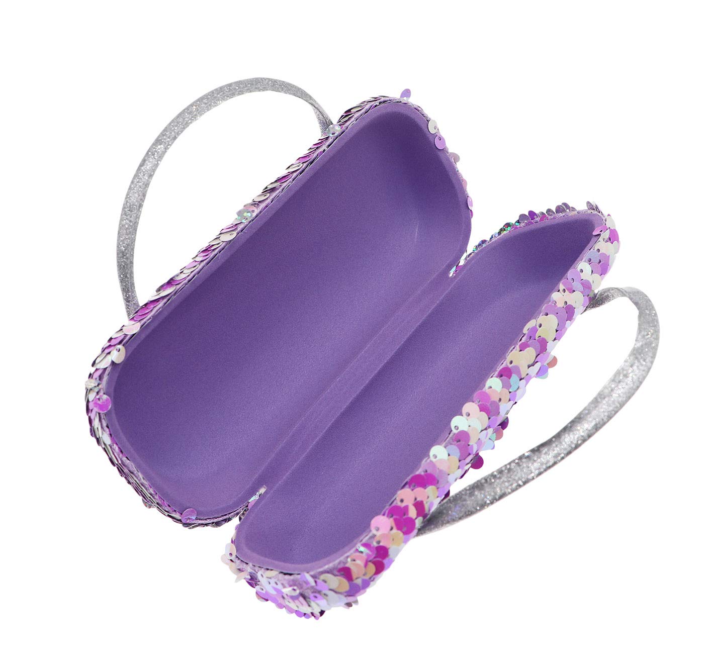 Reversible Sequins Glasses Case for Women, Kids, Girls & Boys - Sparkly Hard Shell Eyeglass Pouch with Handle | Perfect for School, Travel & Gift Giving