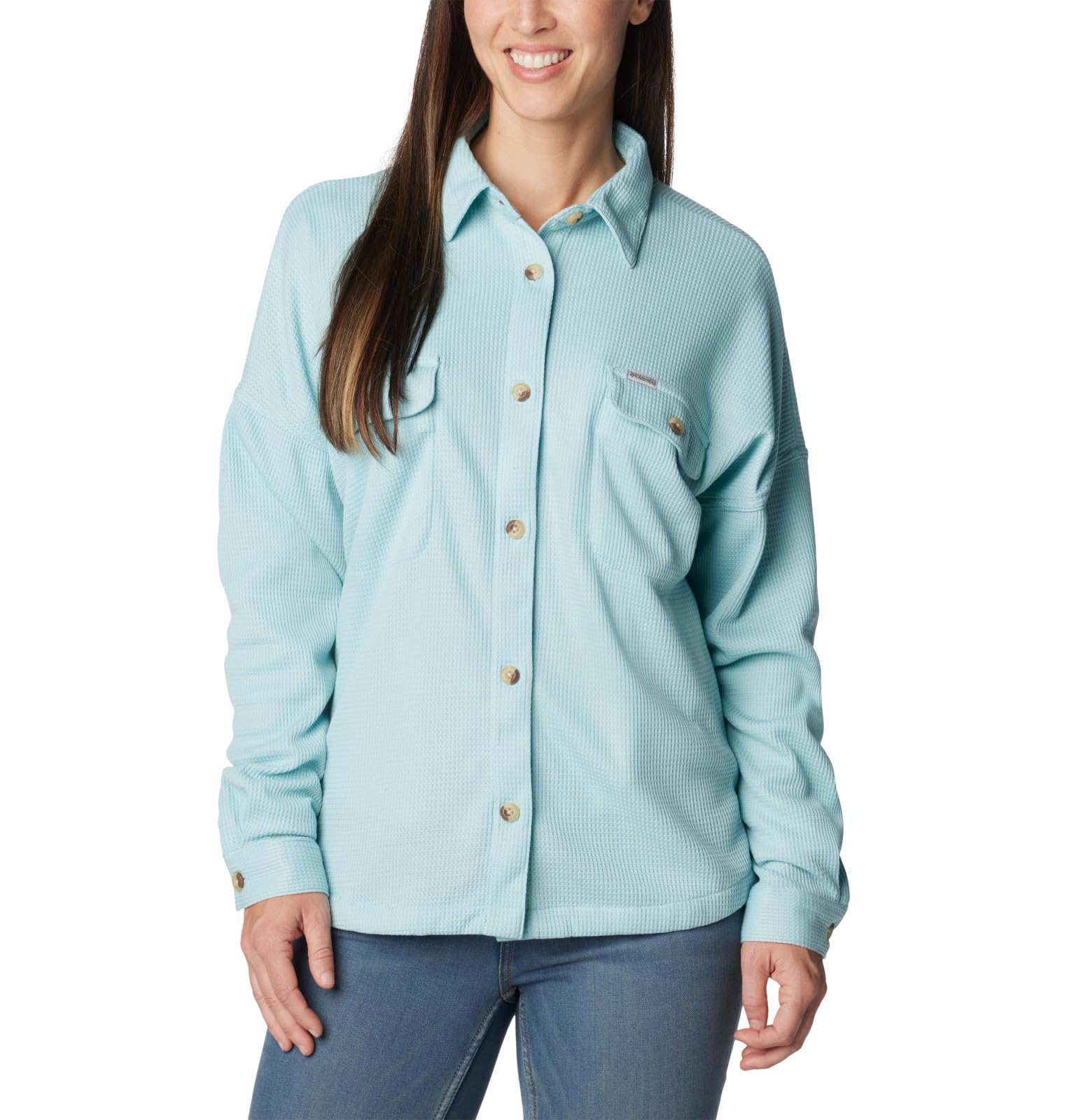 Columbia Women's Holly Hideaway Waffle Shirt Jacket - Lightweight Fleece-Lined Long Sleeve Button-Up for Hiking, Camping & Outdoor Adventures