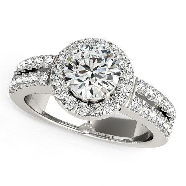 14K White Gold Halo Diamond Engagement Ring with Double Row Band (1 3/8 CTTW) - Elegant Wedding Proposal Ring for Her, Perfect for Anniversaries & Special Occasions