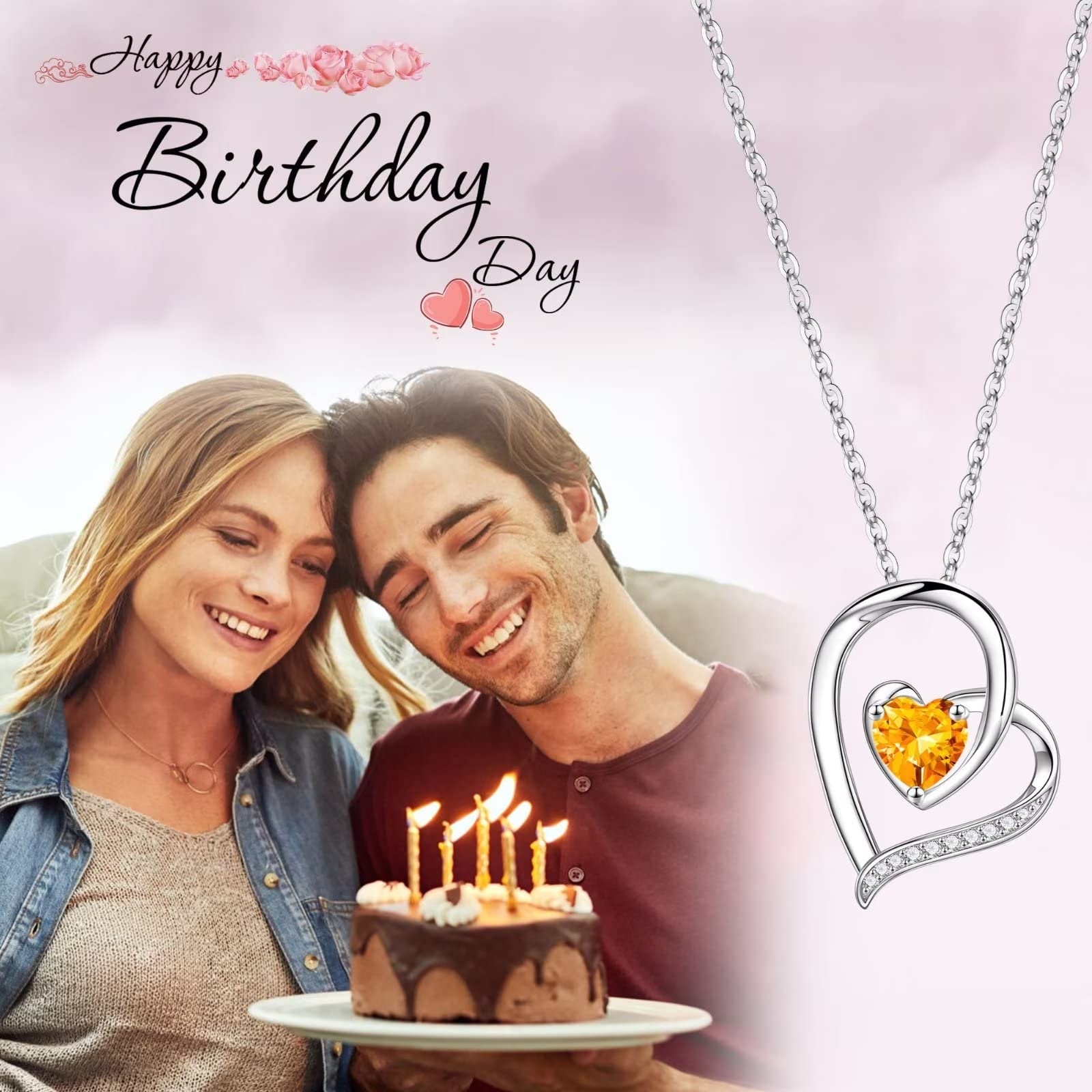Iefil 925 Sterling Silver Heart Birthstone Necklace for Women - Personalized Mothers Day, Anniversary & Birthday Jewelry Gift for Wife, Mom | Elegant Pendant for Everyday Wear & Special Occasions