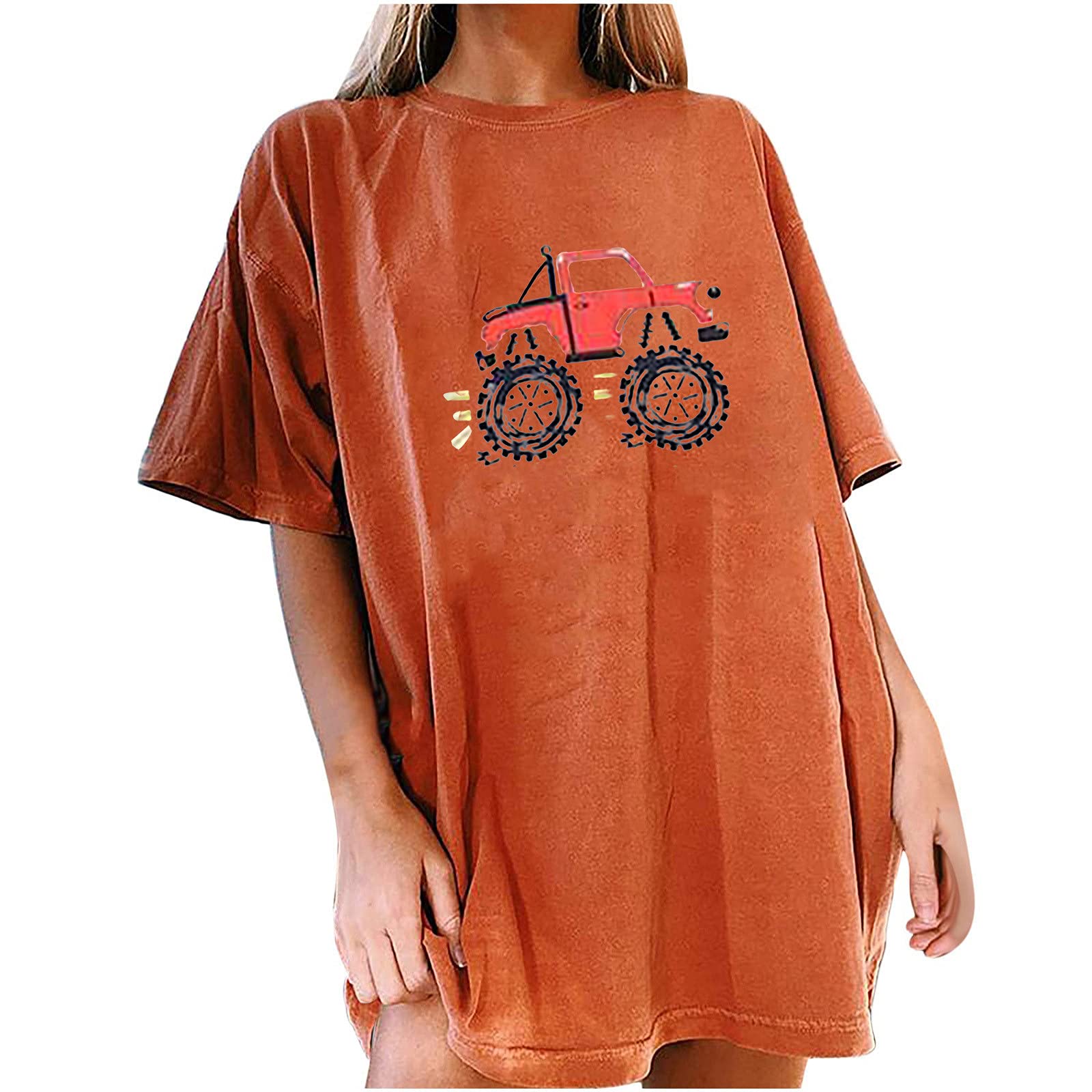 Vintage Car Graphic Women's Short Sleeve Casual Summer T-Shirt - Loose Oversized Crewneck Blouse for Streetwear, Outing & Daily Comfort
