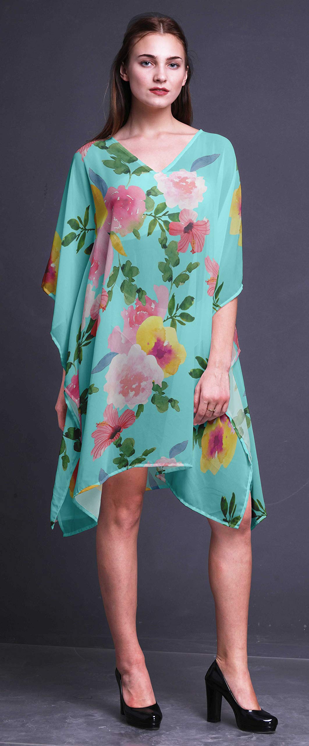 Bimba Women's Short Caftan Midi Dress - Beach Cover Up, Swimwear Cover Up, Summer Kaftan Dress for Pool, Vacation & Boho Outfits
