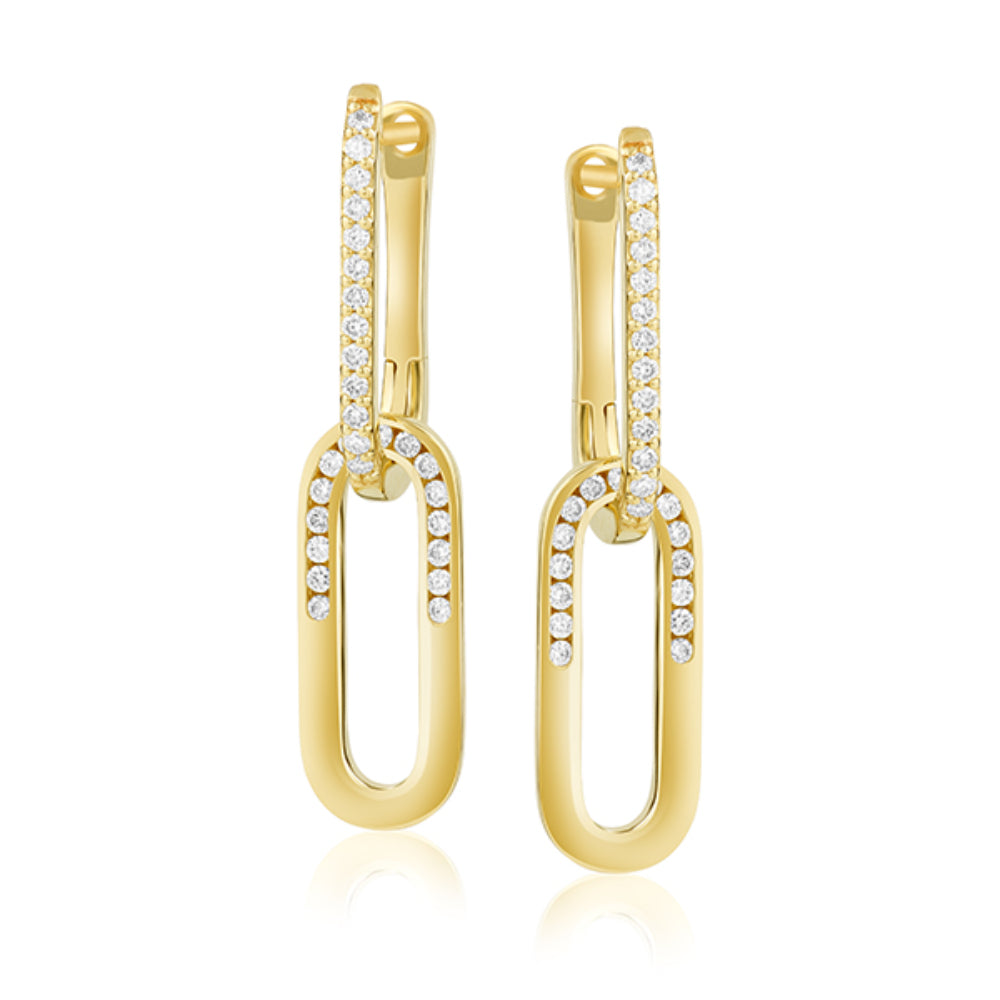14K Gold Double Link Drop Earrings with Diamonds - Elegant Dangling Earrings for Women | Perfect for Weddings, Parties & Special Occasions