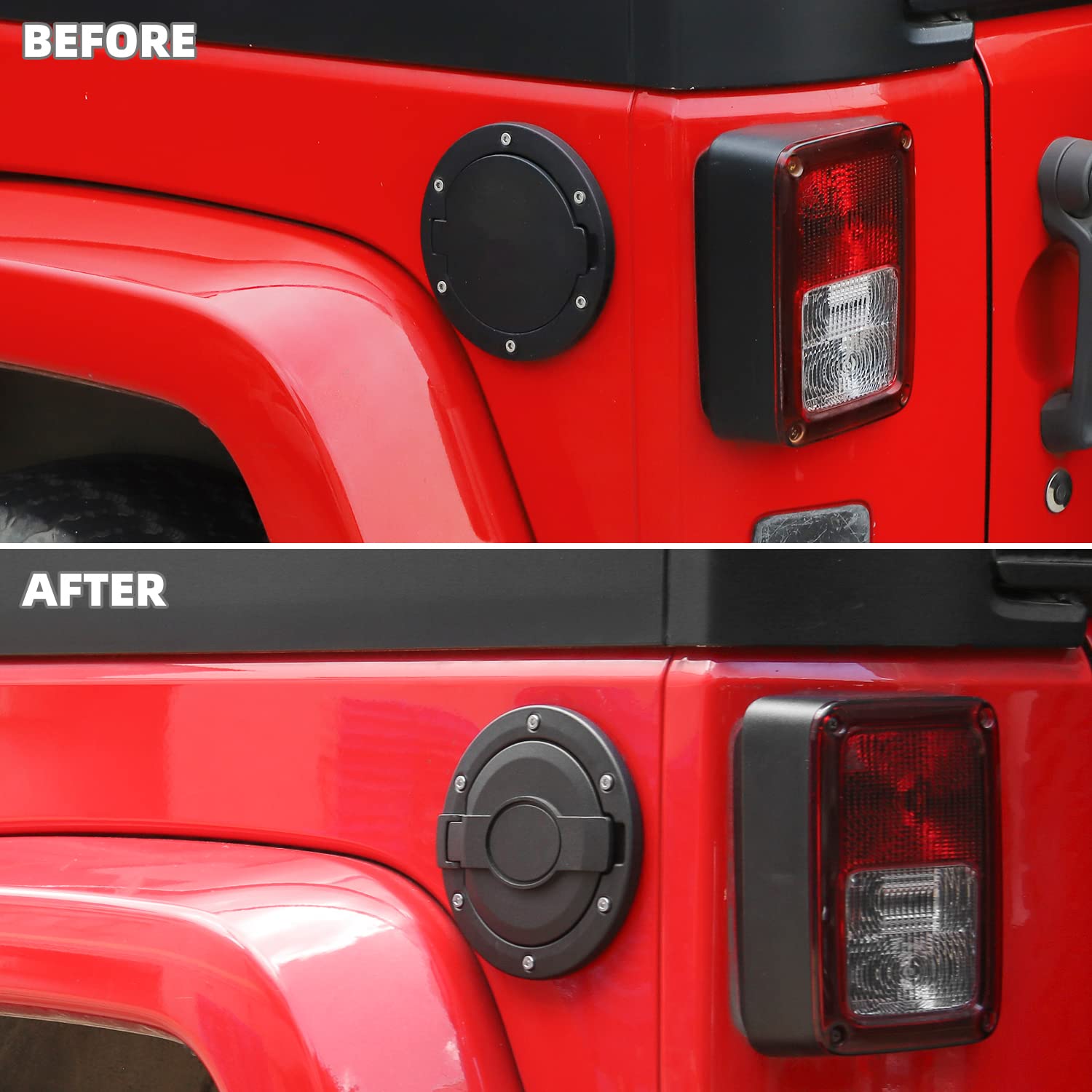 Aluminum Fuel Door Gas Tank Cap Cover for 2007-2018 Jeep Wrangler JK & JKU - Black Exterior Accessories | Durable & Stylish Upgrade for Off-Road Adventures