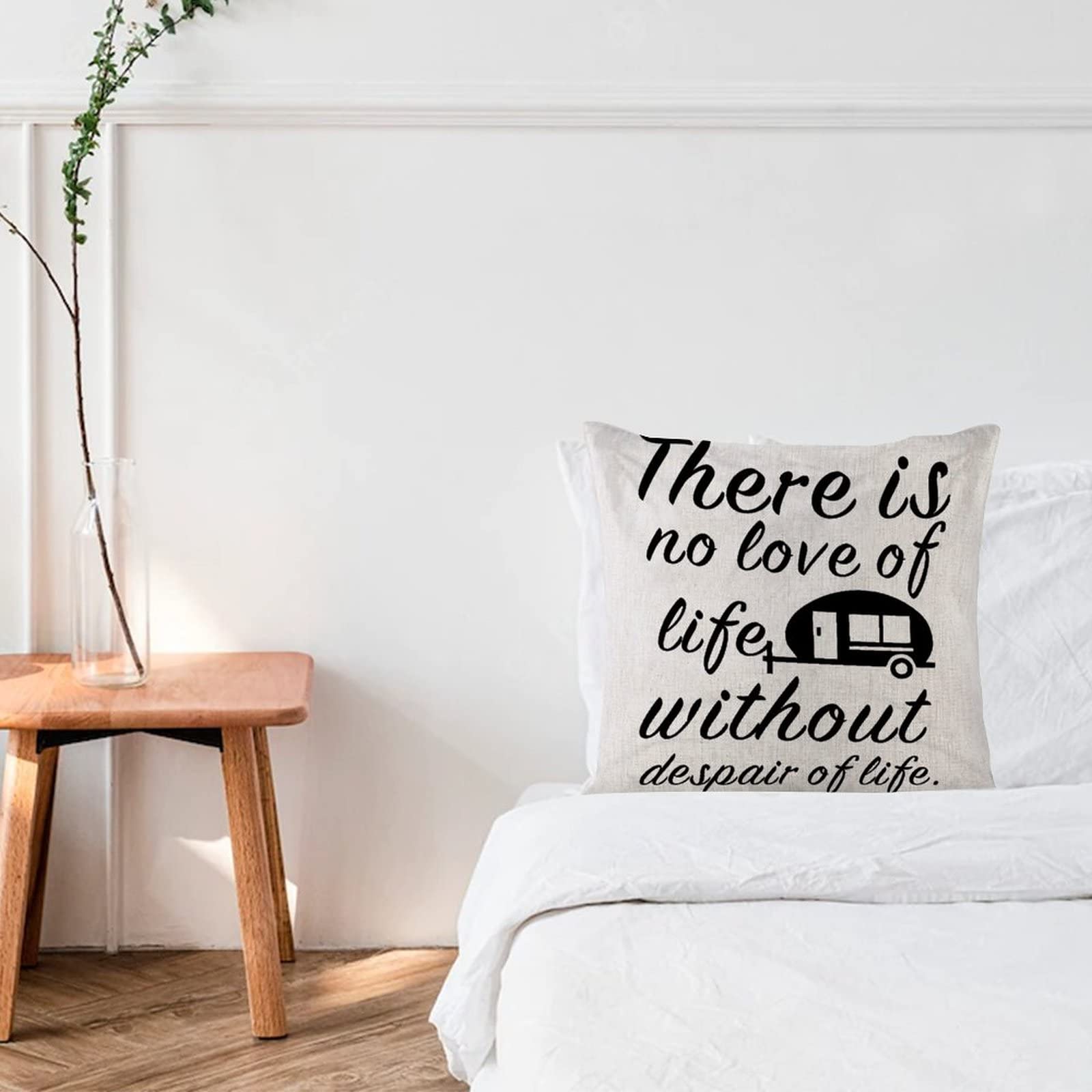 16x16 Inch Elegant Cotton Linen Cushion Cover - Bohemian Throw Pillow Case with 'No Love Without Despair' Quote - Soft Decorative Pillow Cover for Bedroom, Sofa, Playroom & Bench - Home Decor & Comfort Accessory