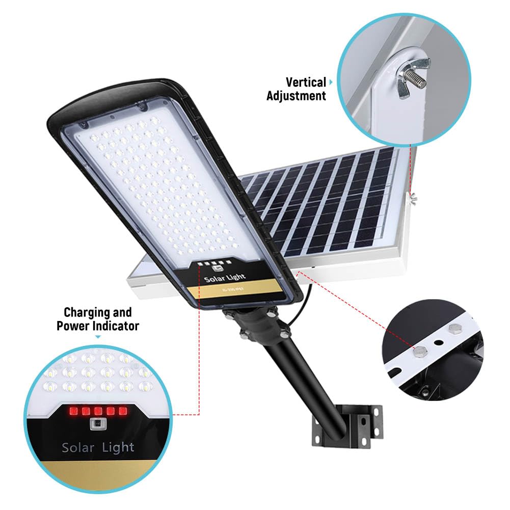 5000W Solar Street Lights Outdoor - IP67 Waterproof LED Security Flood Light with Remote Control, Dusk to Dawn Sensor, Mounting Pole & Bracket - Perfect for Garden, Street, Court, Parking Lot, and Pathway Lighting
