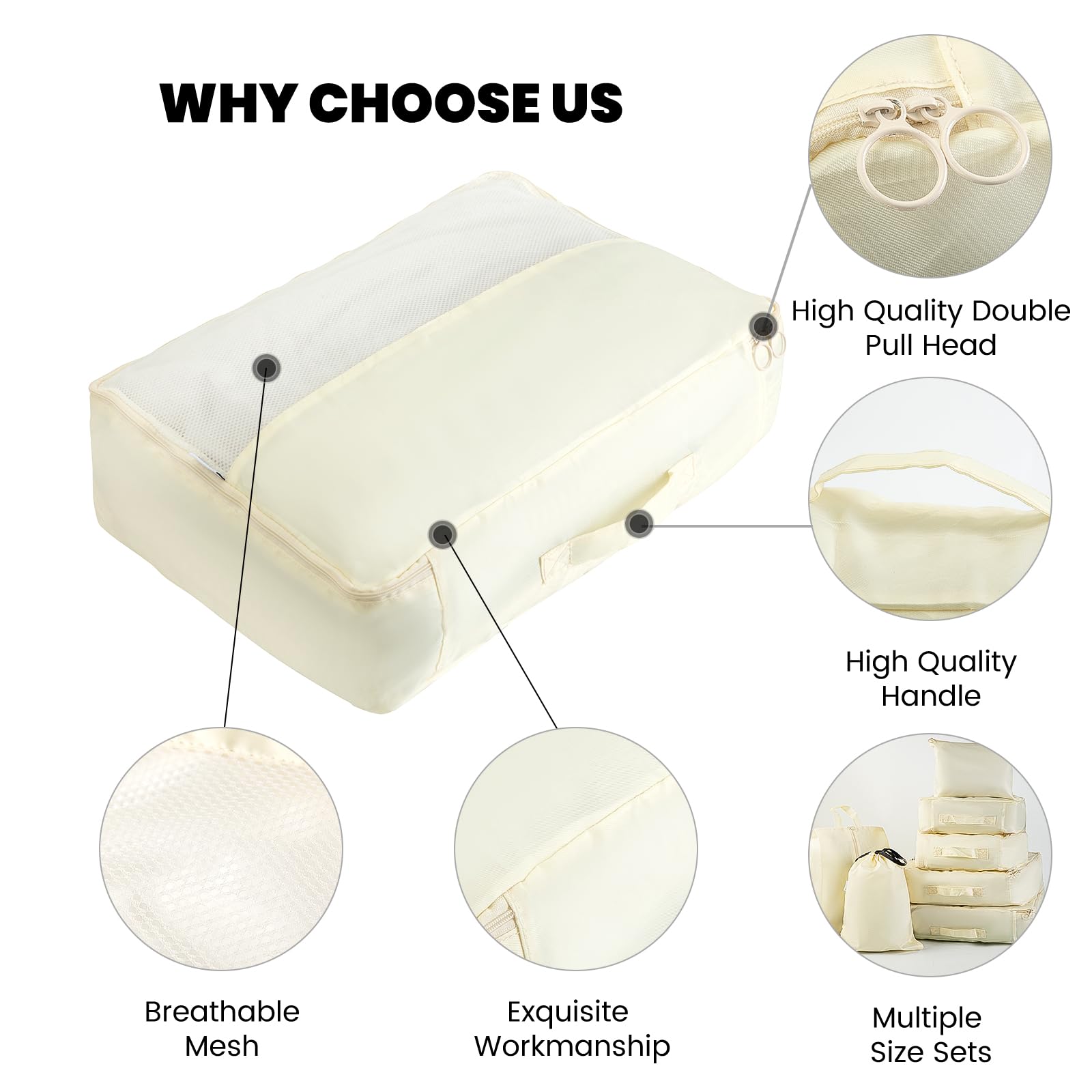 7-Piece Travel Packing Cubes Set - Beige Luggage Organizers for Suitcases | Space-Saving Travel Accessories for Business Trips & Vacations