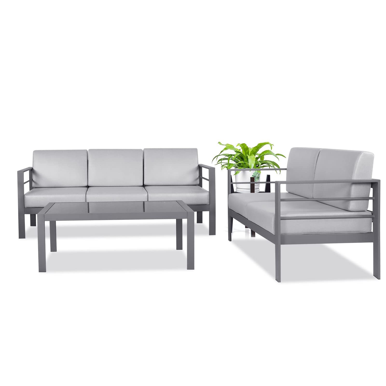 GreeLife 3-Piece Outdoor Patio Furniture Set - Modern Metal Sectional Sofa with Waterproof Cushions & Coffee Table - Perfect for Balcony, Backyard, Garden & Poolside Conversations