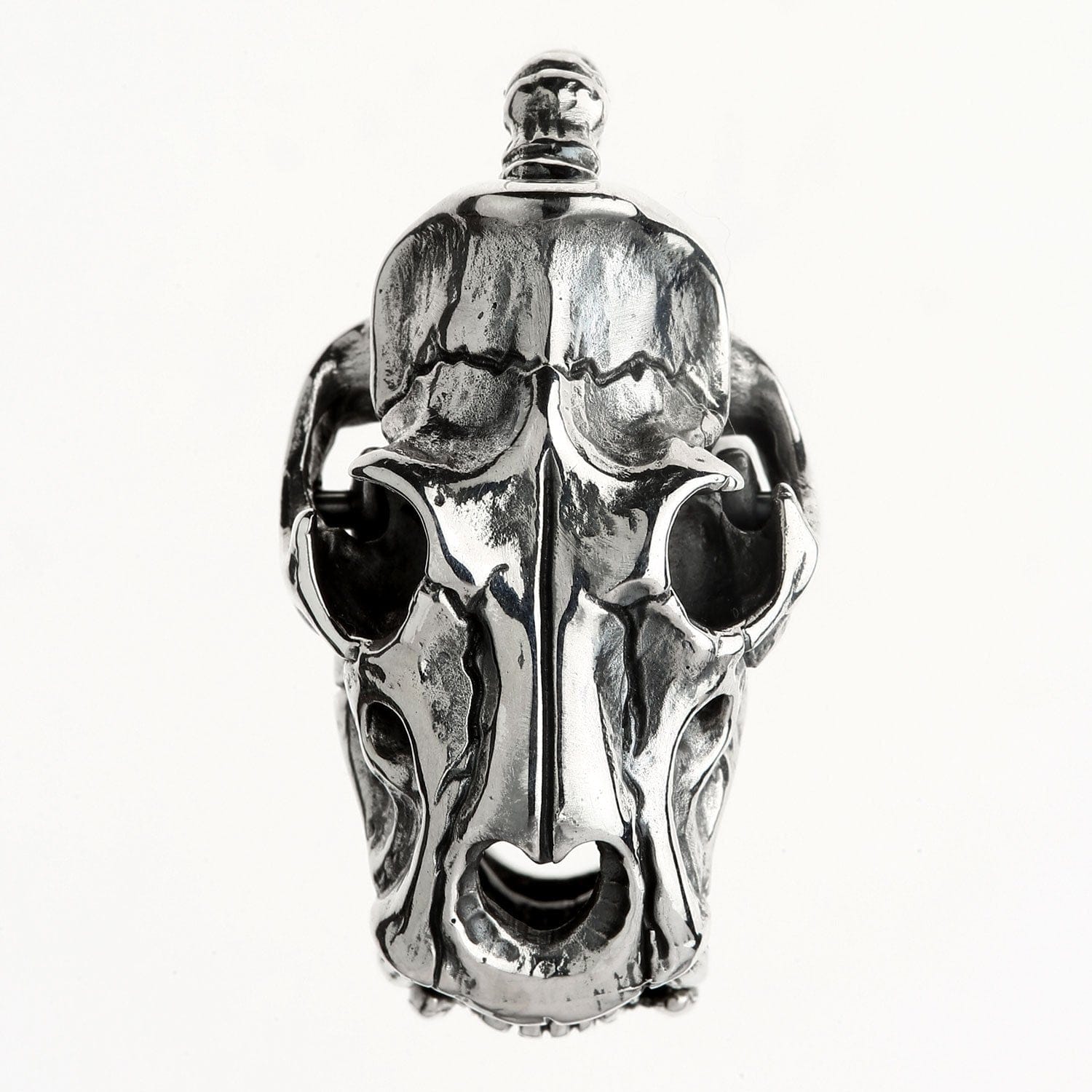 Dinosaur Bone Skull Sterling Silver Biker Pendant Necklace for Men - Gothic Punk Jewelry for Motorcycle Riders, Rock Music Fans and Halloween Costume Accessories