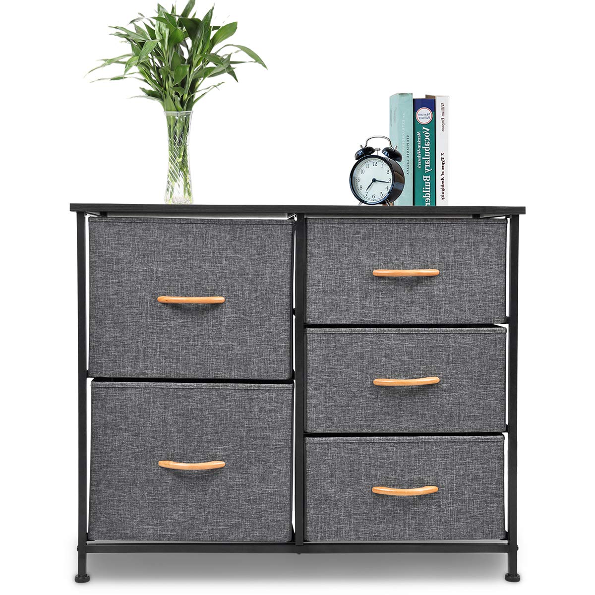 Bigroof 6-Drawer Dresser Organizer with Steel Frame & Wood Top - Fabric Storage Bins for Bedroom, Hallway, Closet & Office - Easy Pull Design in Dull Grey - Perfect for Small Space Organization & Home Decor