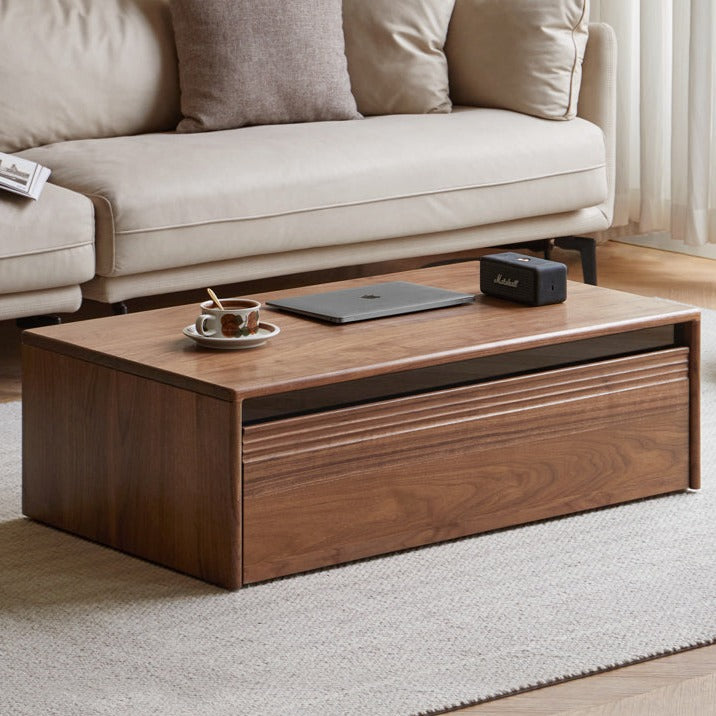 Modern Minimalist Black Walnut Solid Wood Coffee Table - Handcrafted Mid-Century Style Living Room Centerpiece for Home Decor