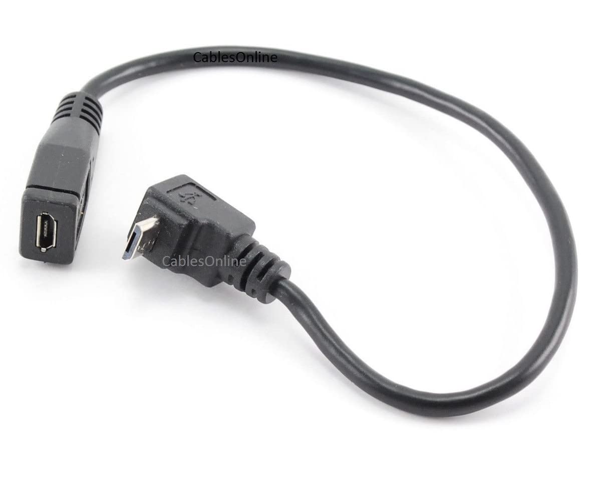 CablesOnline 9in USB Micro-B Male Right Angle (Up Position) to Female Extension Cable (AD-U44) - Perfect for Smartphones, Tablets & Gaming Controllers