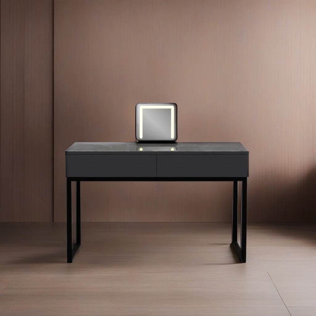 Muriel Glossy Sintered Stone Vanity Table - 47 Inch Modern Makeup Dressing Table with Mirror, Perfect for Bedroom, Bathroom & Beauty Salon Decor