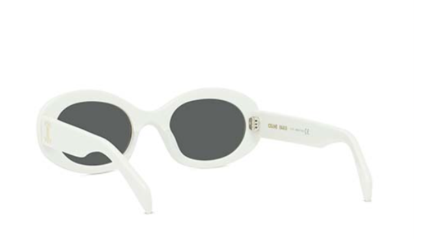 Celine Triomphe CL40194U 25A Shiny Ivory Smoke Organic Oval Women's Sunglasses - Luxury Designer Shades for Women, UV Protection, Fashionable Oval Frame - Perfect for Beach, Driving & Outdoor Activities