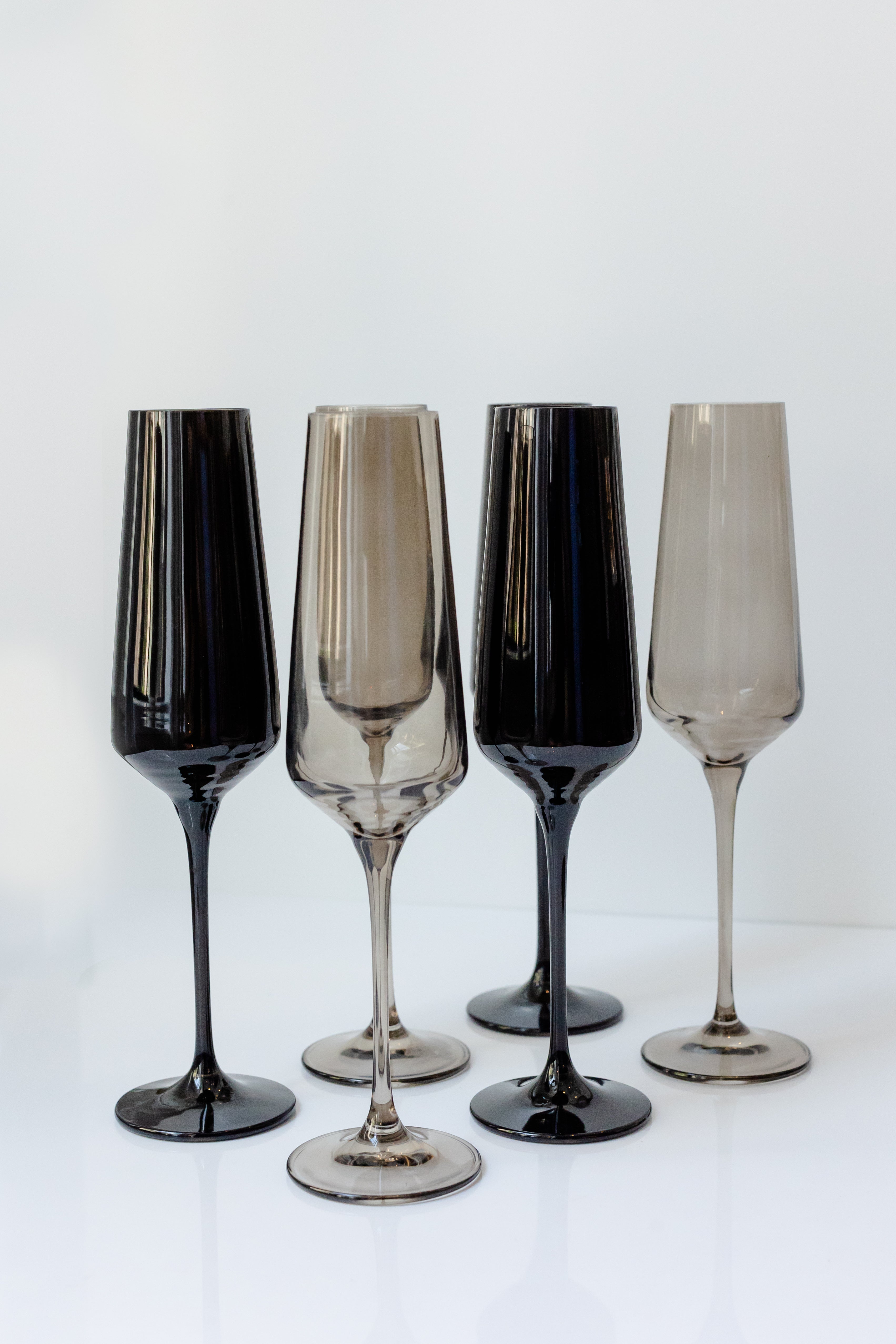 Estelle Colored Champagne Flute Set of 6 - Elegant Smoke Mixed Glassware for Parties & Celebrations | Perfect for Weddings, Anniversaries & Special Events