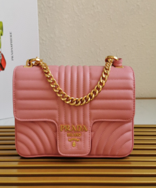 Prada Diagramme Medium Leather Handbag for Women - Pink Luxury Designer Tote Bag for Work, Travel & Everyday Use