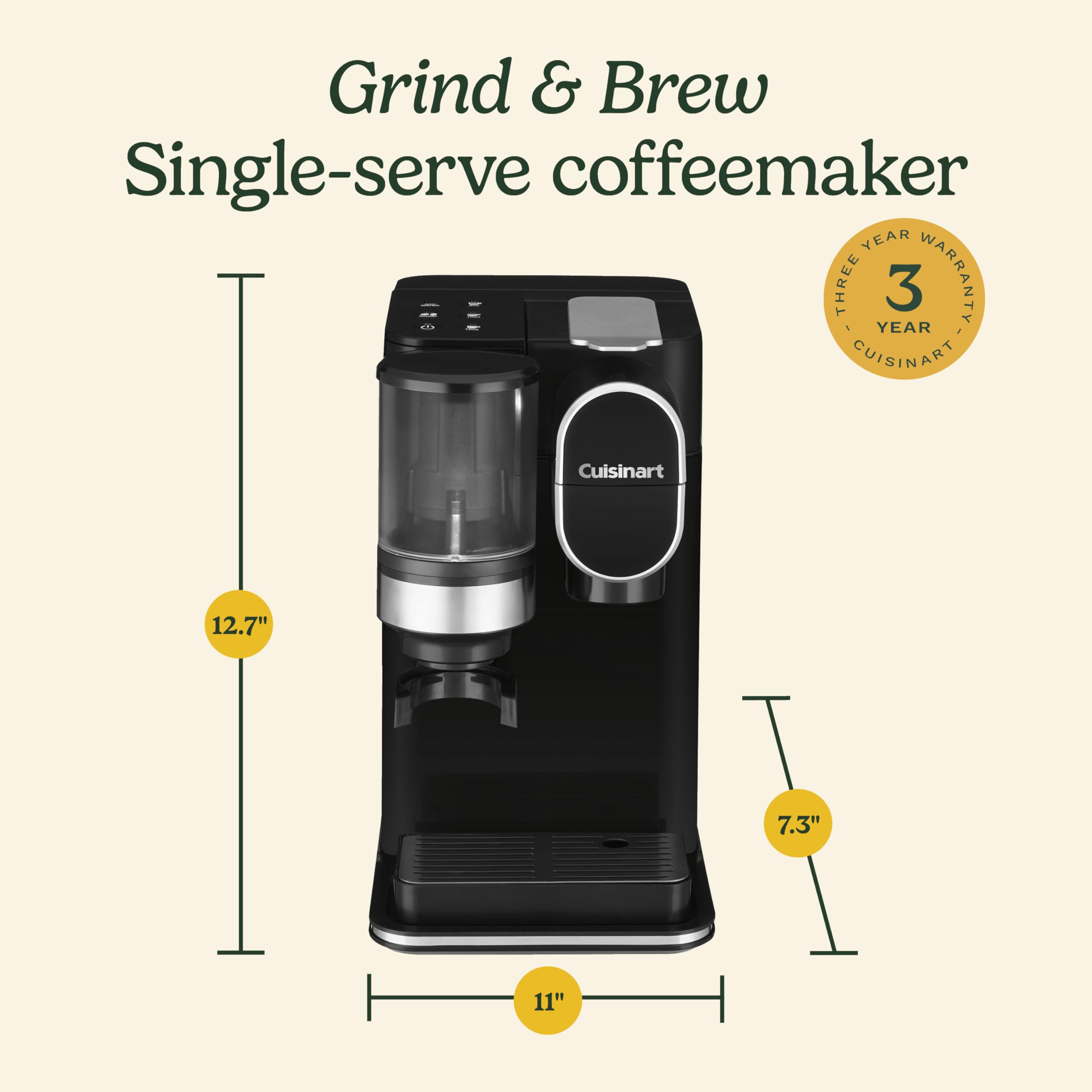 Cuisinart DGB-2 Single Serve Coffee Maker with Built-in Grinder - 48oz Removable Water Reservoir - Black - Perfect for Home, Office & Dorm Use