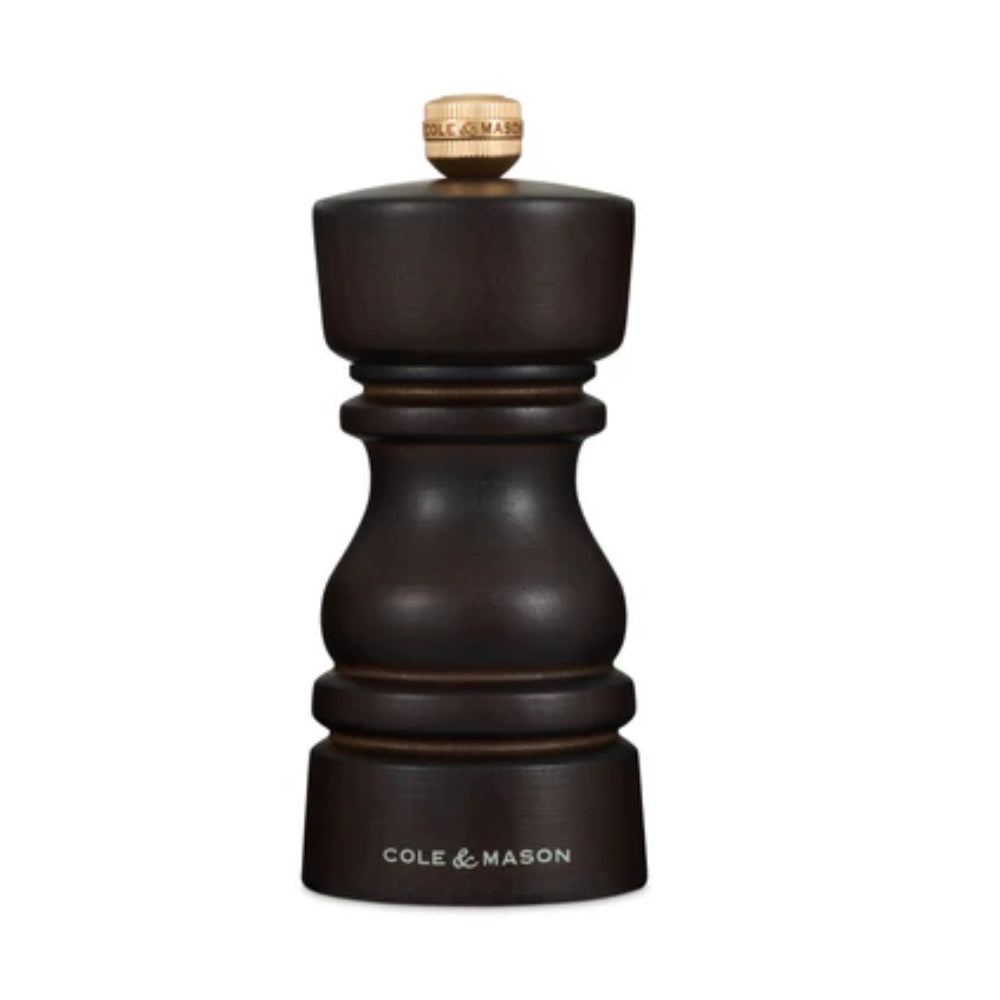 Cole & Mason London 5-Inch Premium Pepper Mill - Chocolate Finish - Adjustable Grinder for Fresh Ground Pepper - Perfect for Kitchen, Dining Table & Gifts
