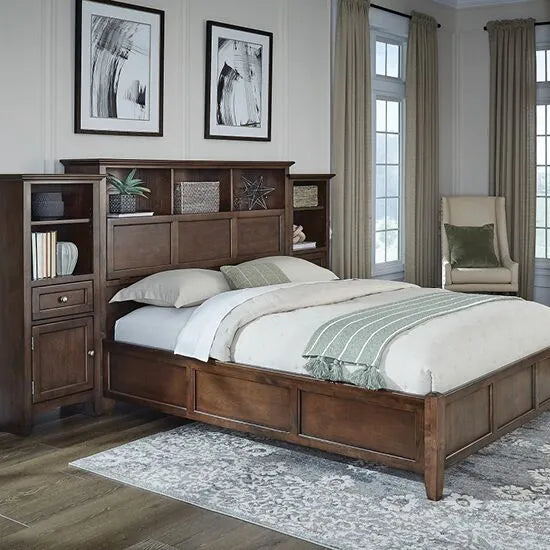 McKenzie King Classic Bookcase Bed - Solid Wood Bookshelf Headboard with Storage, Modern Bedroom Furniture for Home Office & Guest Room