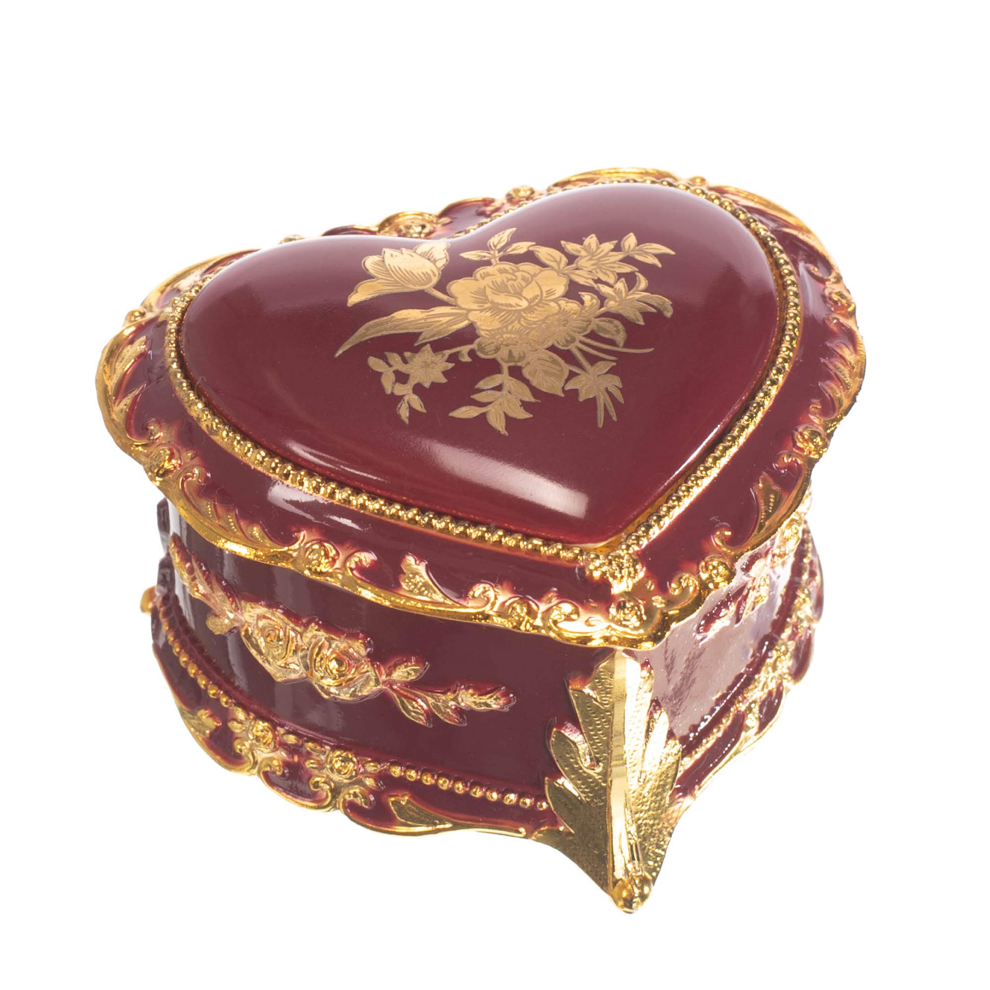 Heart Shaped Jewelry Box with Music - Burgundy & Gold Musical Jewelry Box Plays 'All I Ask of You' | Perfect Gift for Valentine's Day, Anniversary & Romantic Occasions