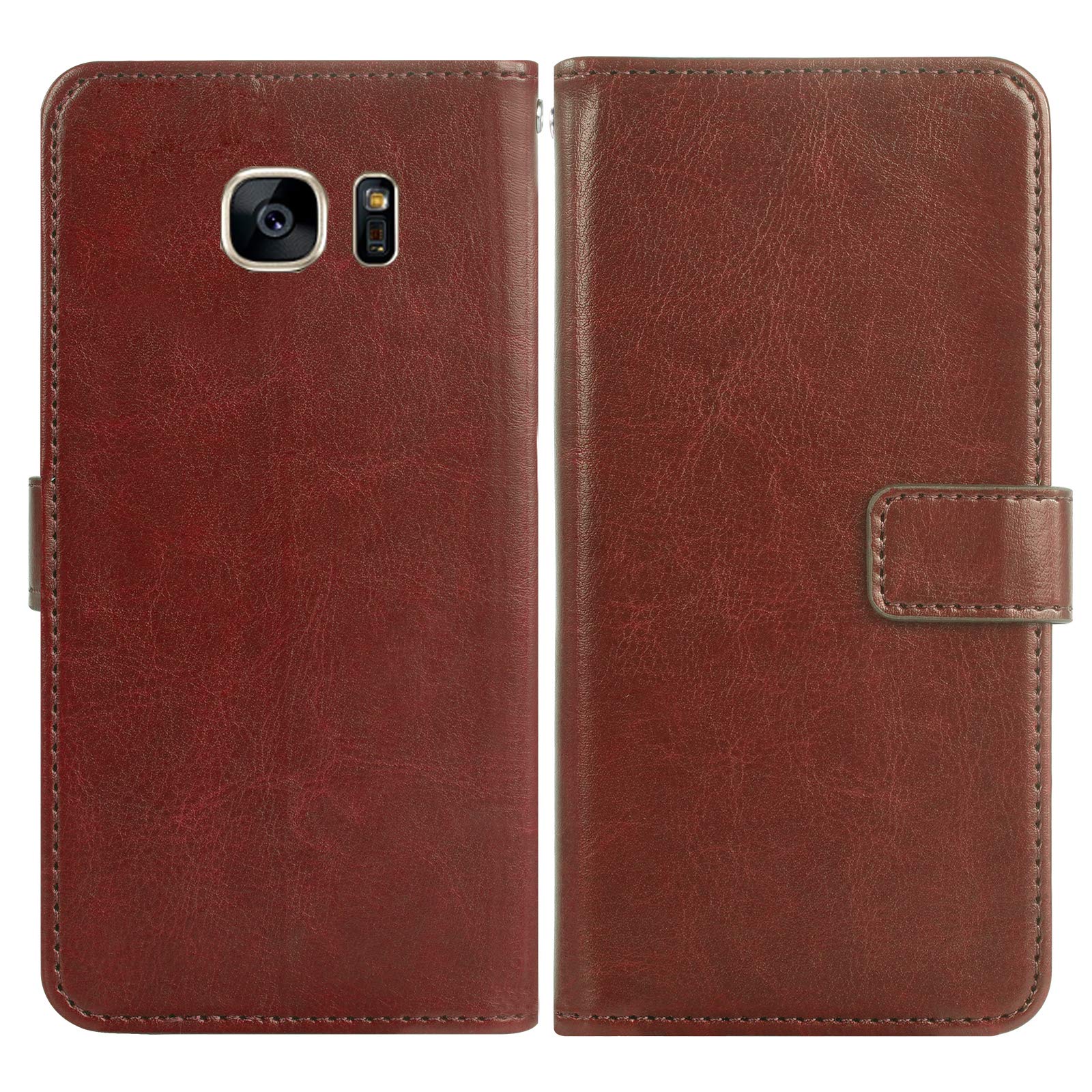**ASUWISH Samsung Galaxy S7 Edge Wallet Case with Card Holder & Tempered Glass Screen Protector - Flip Cover Phone Case for Galaxy S7 Edge (Brown) | Perfect for Business, Travel & Everyday Use**